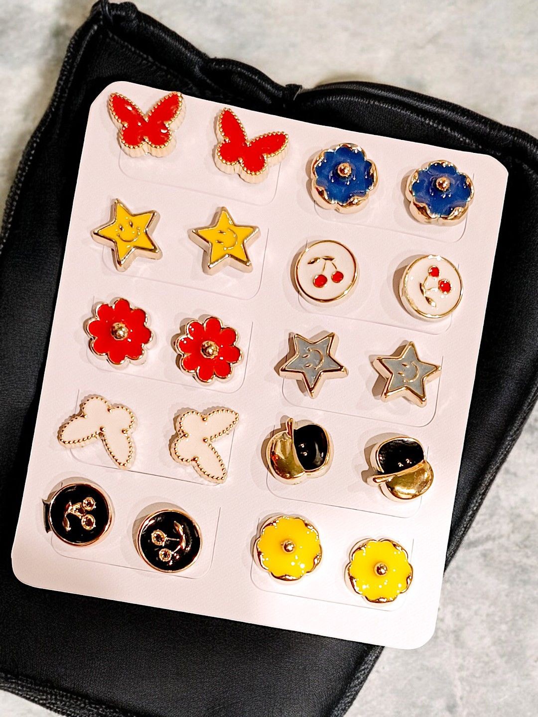 

9blings Set Of 10 Contemporary Funky Studs, Red