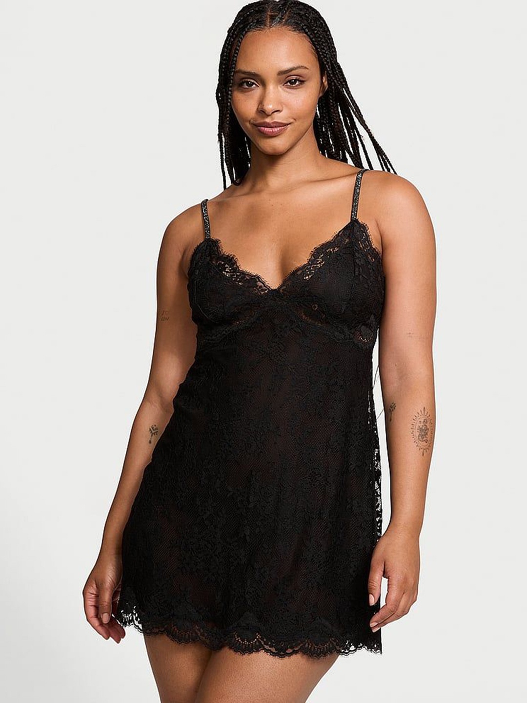 

Victoria's Secret Women Lace Shoulder Straps Nightdress, Black