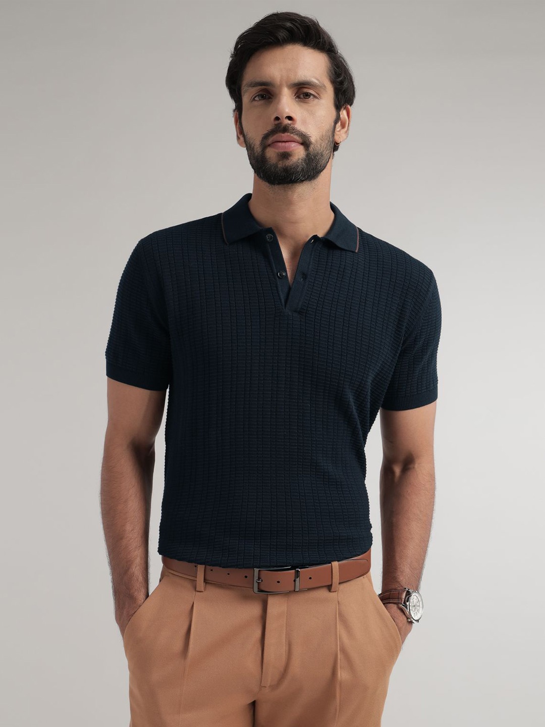 

Andamen Polo Collar Spread Collar Cotton Casual T-shirt, Navy blue