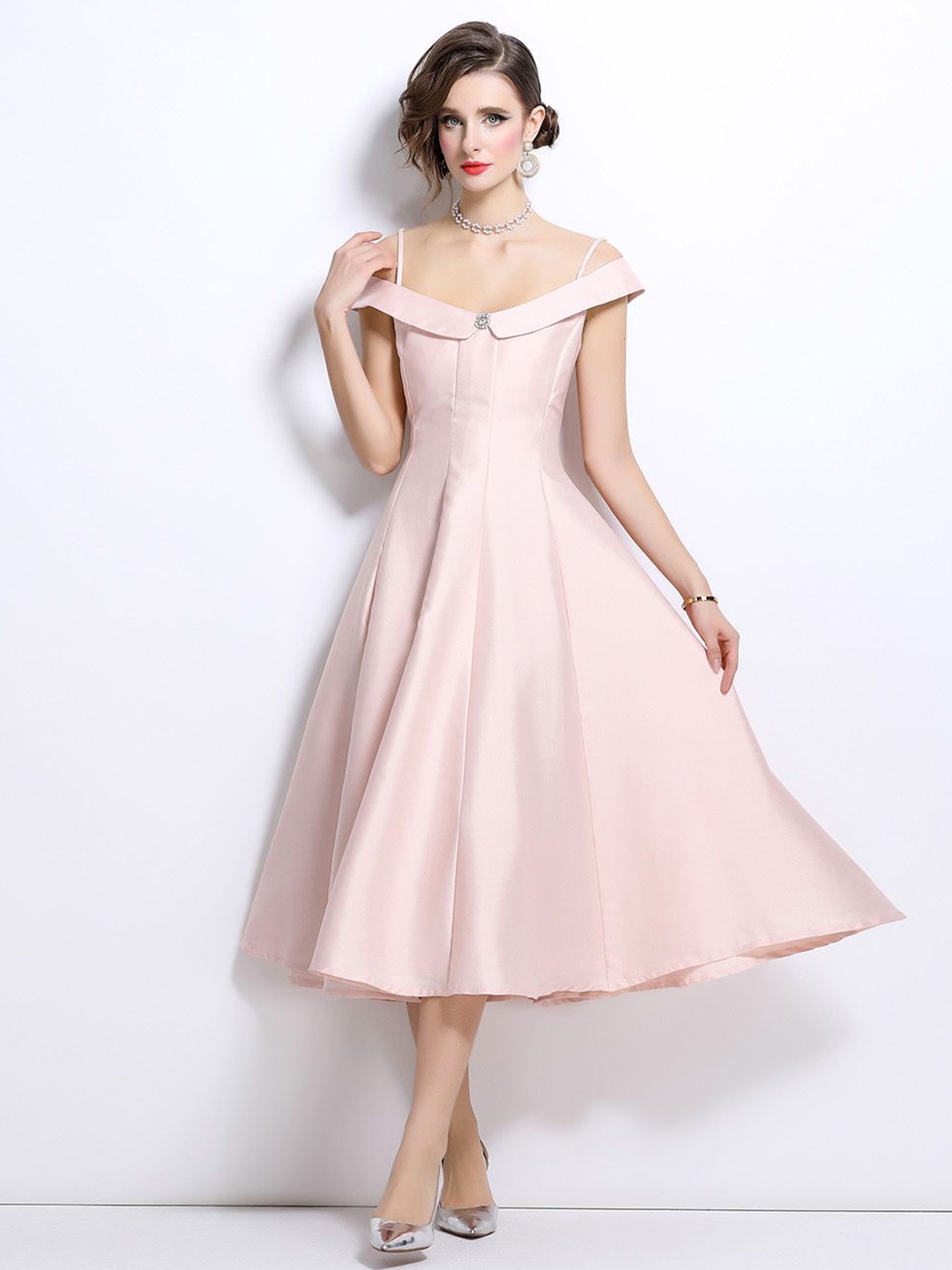 

JC Collection Off-Shoulder A-Line Midi Dress, Pink