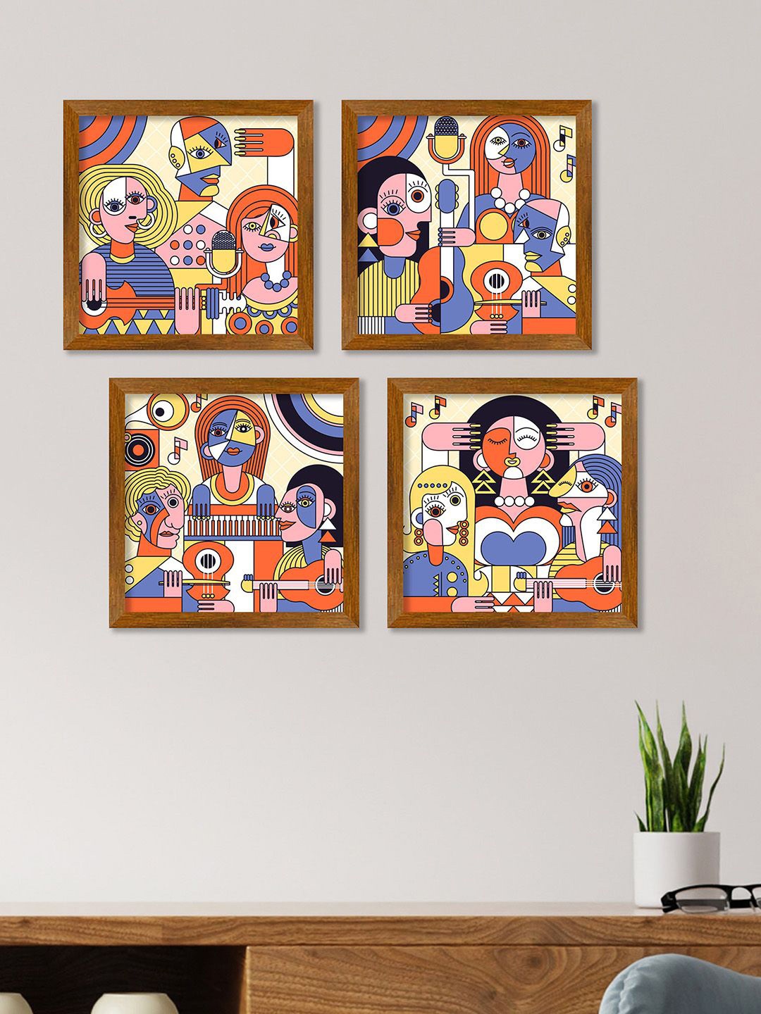 

ArtVibes Yellow & Blue 4 Pieces Wooden Abstract Painting Wall Arts