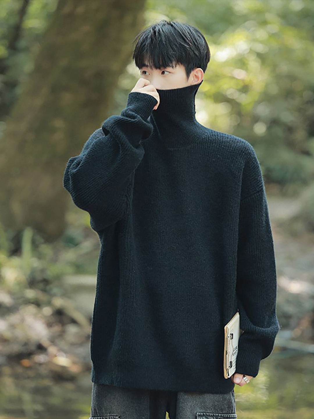 

StyleCast x Revolte Men Longline Pullover Sweaters, Black