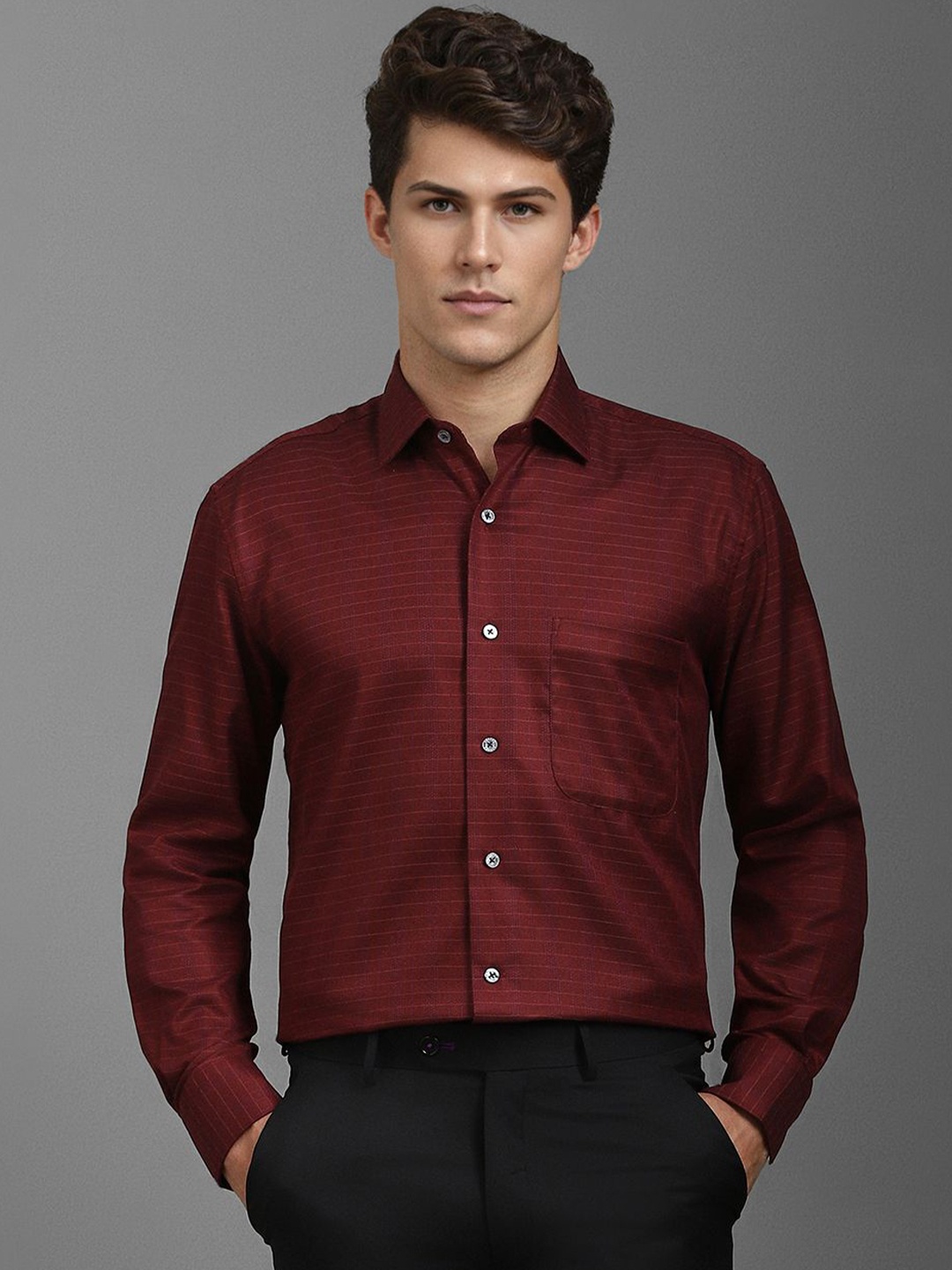 

Luxure by Louis Philippe Classic Horizontal Striped Formal Shirt, Maroon