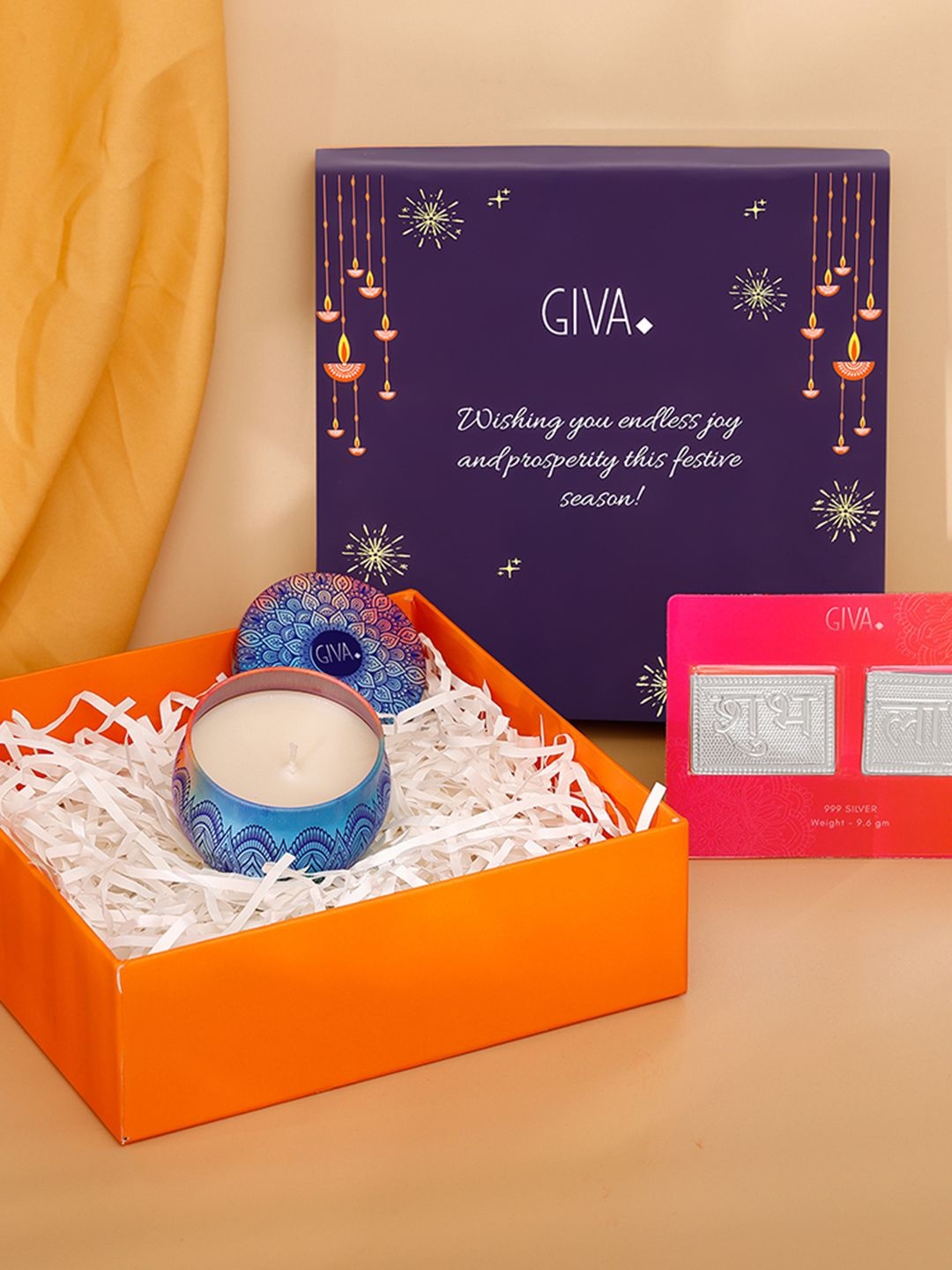 

GIVA Silver Toned & Blue 3 Pieces Shubh & Laabh & Candle Home Gift Set