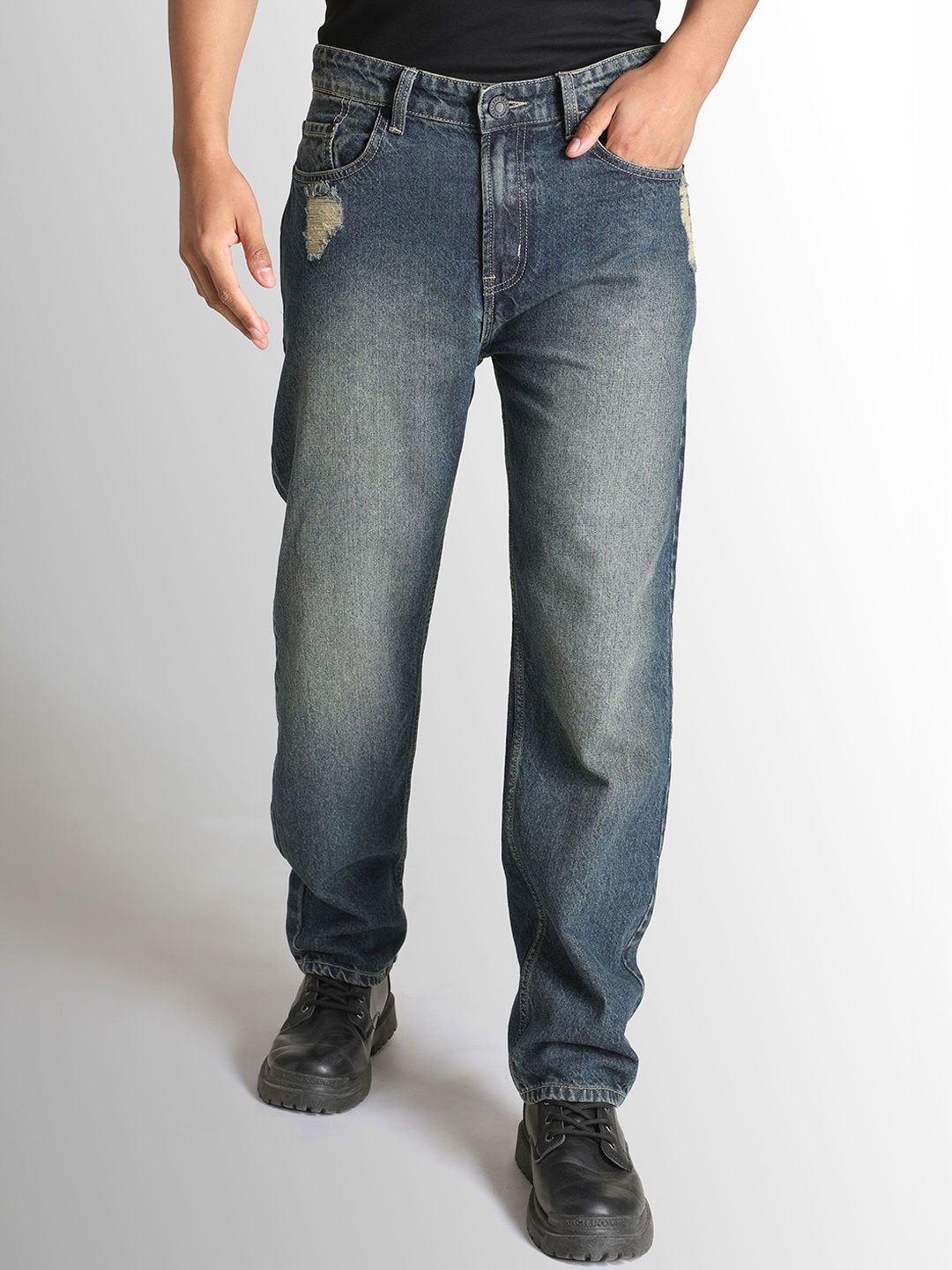 

Bene Kleed Men Cotton Relaxed Fit Highly Distressed Heavy Fade Jeans, Blue