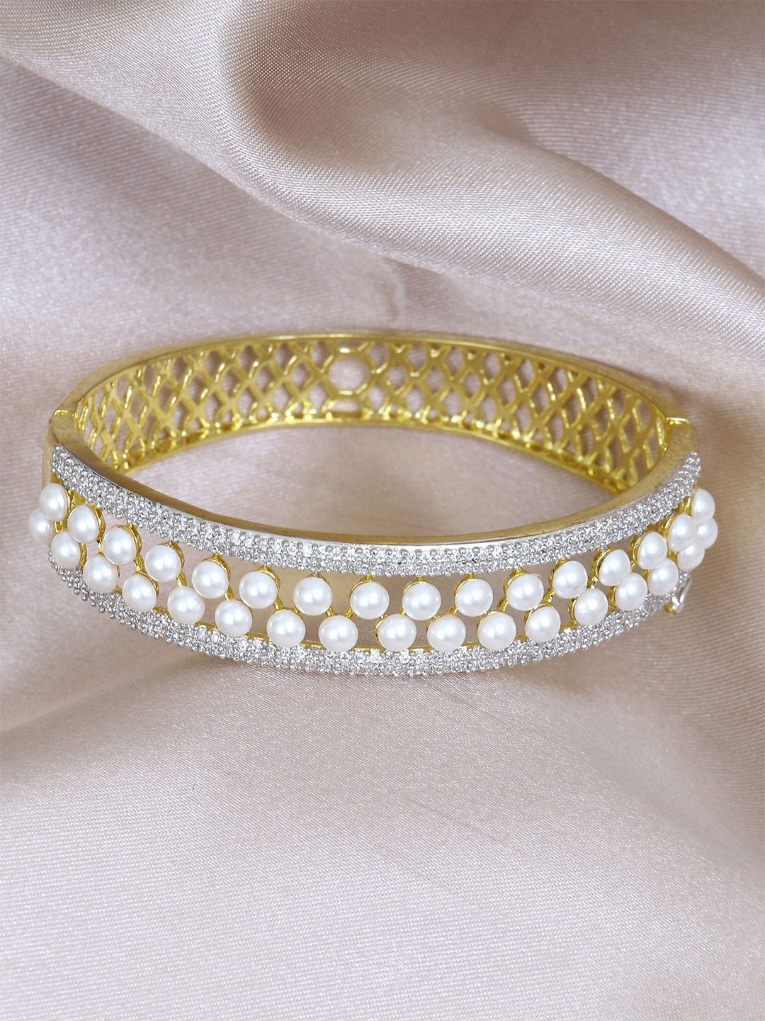 

Adwitiya Collection Gold-Plated CZ Studded Bangle-Style Bracelet