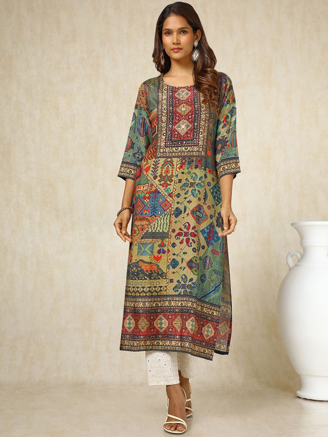 

Soch Ethnic Motifs Printed Straight Kurta, Green