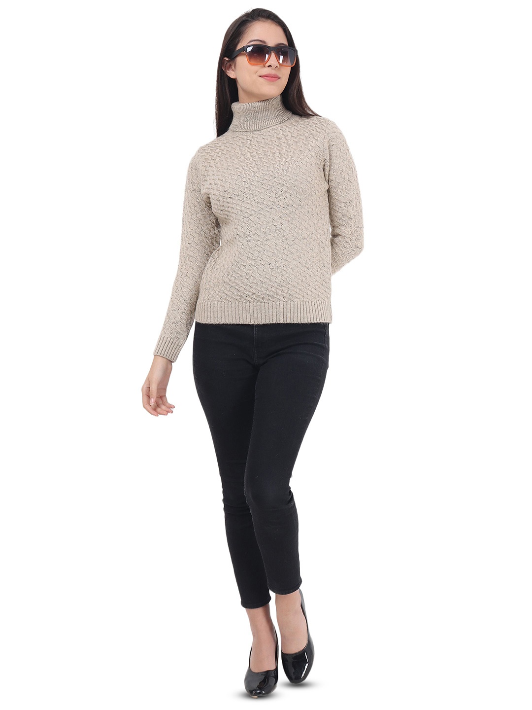 

HAUTEMODA Women Cable Knit Printed Woollen Pullover Sweater, Brown