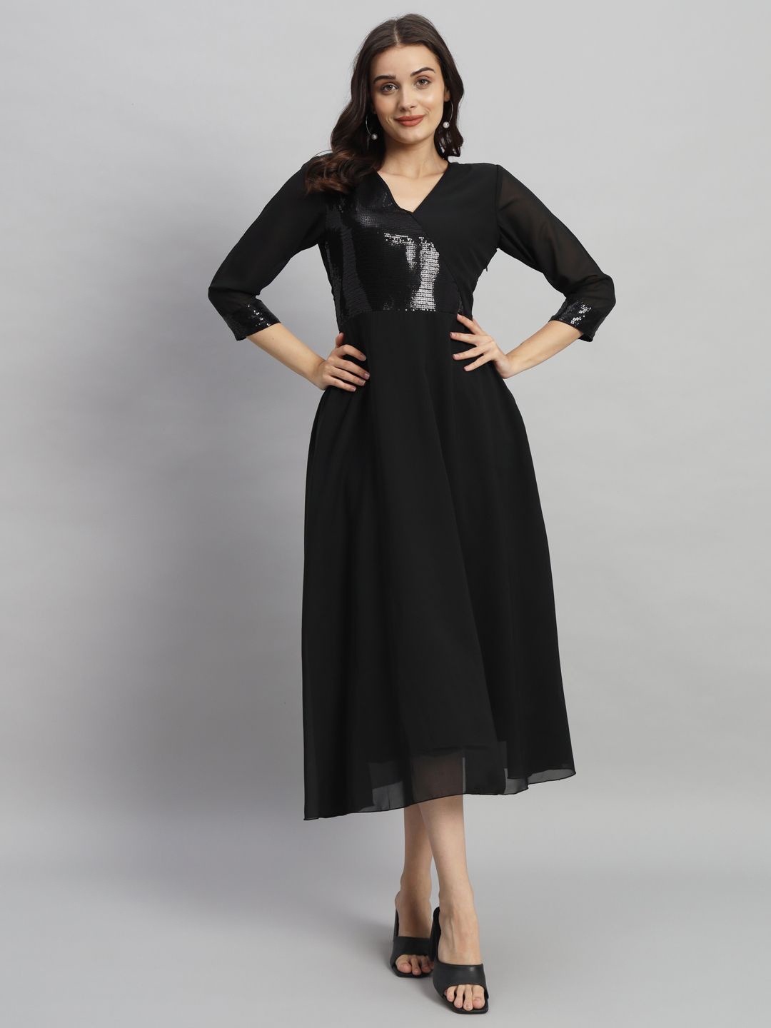 

Curvydrobe Women Embellished Georgette Maxi Dress, Black