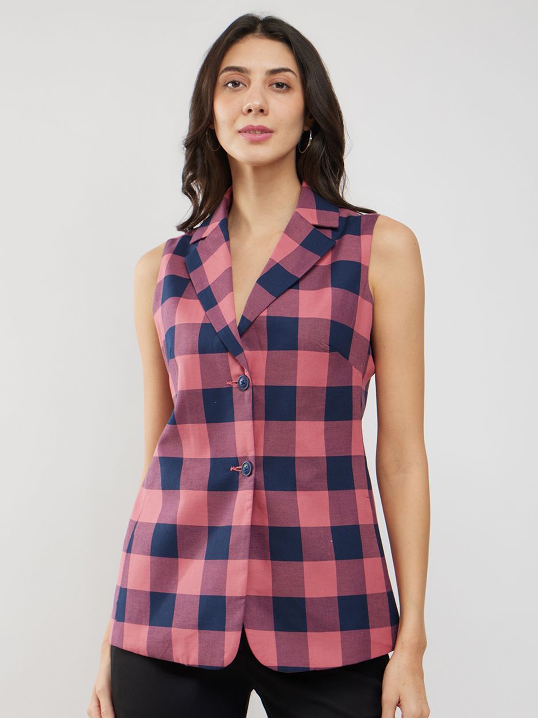

FableStreet Women Checked Waistcoat, Pink