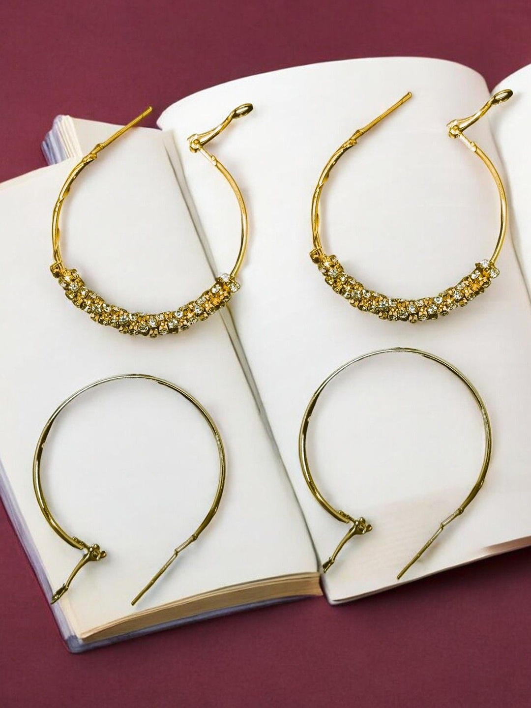 

9blings Set Of 2 Gold-Plated Cubic Zirconia Studded Circular Hoop Earrings