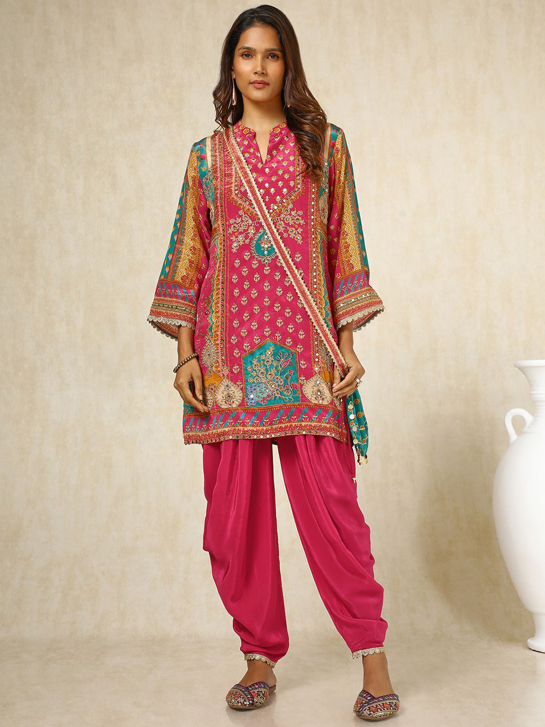 

Soch Floral Printed Top With Trousers, Pink