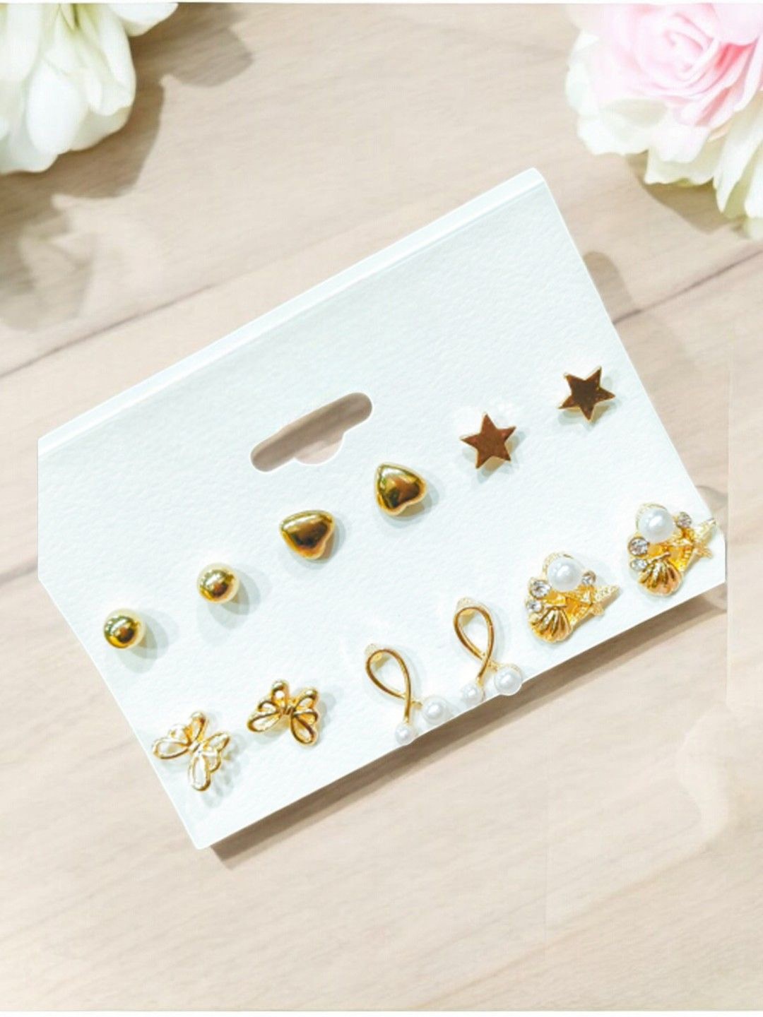 

9blings Set Of 6 Gold-Plated Pearls Studs