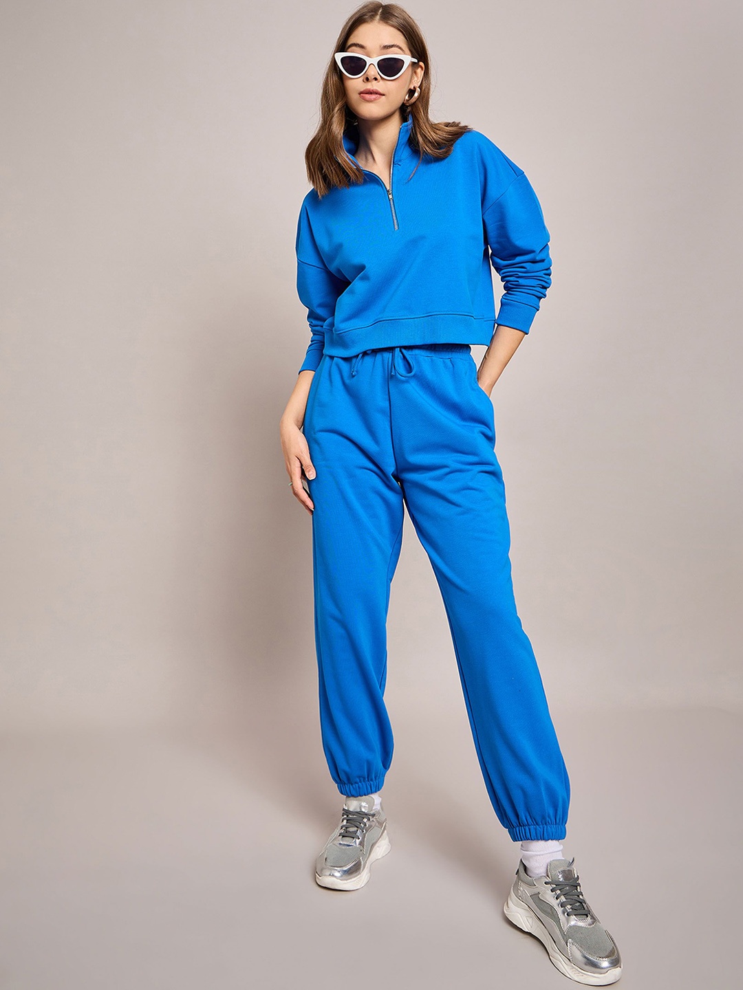 

SASSAFRAS BASICS High Neck Oversized Zipper Sweatshirt With Jogger, Blue