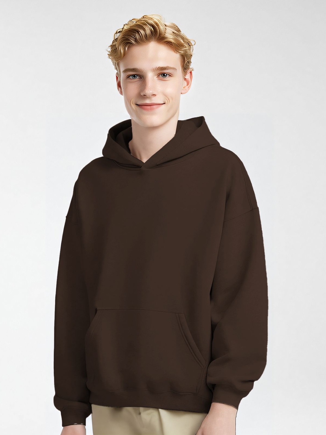 

StyleCast x Revolte Men Hooded Pullover Cotton Sweatshirt, Coffee brown