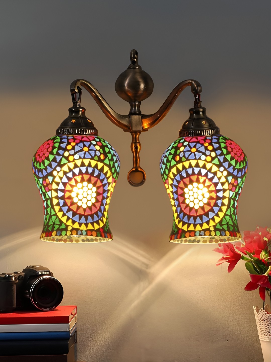 

Devansh White & Blue Textured Bell Shaped Mosaic Glass Contemporary Wall Lamp