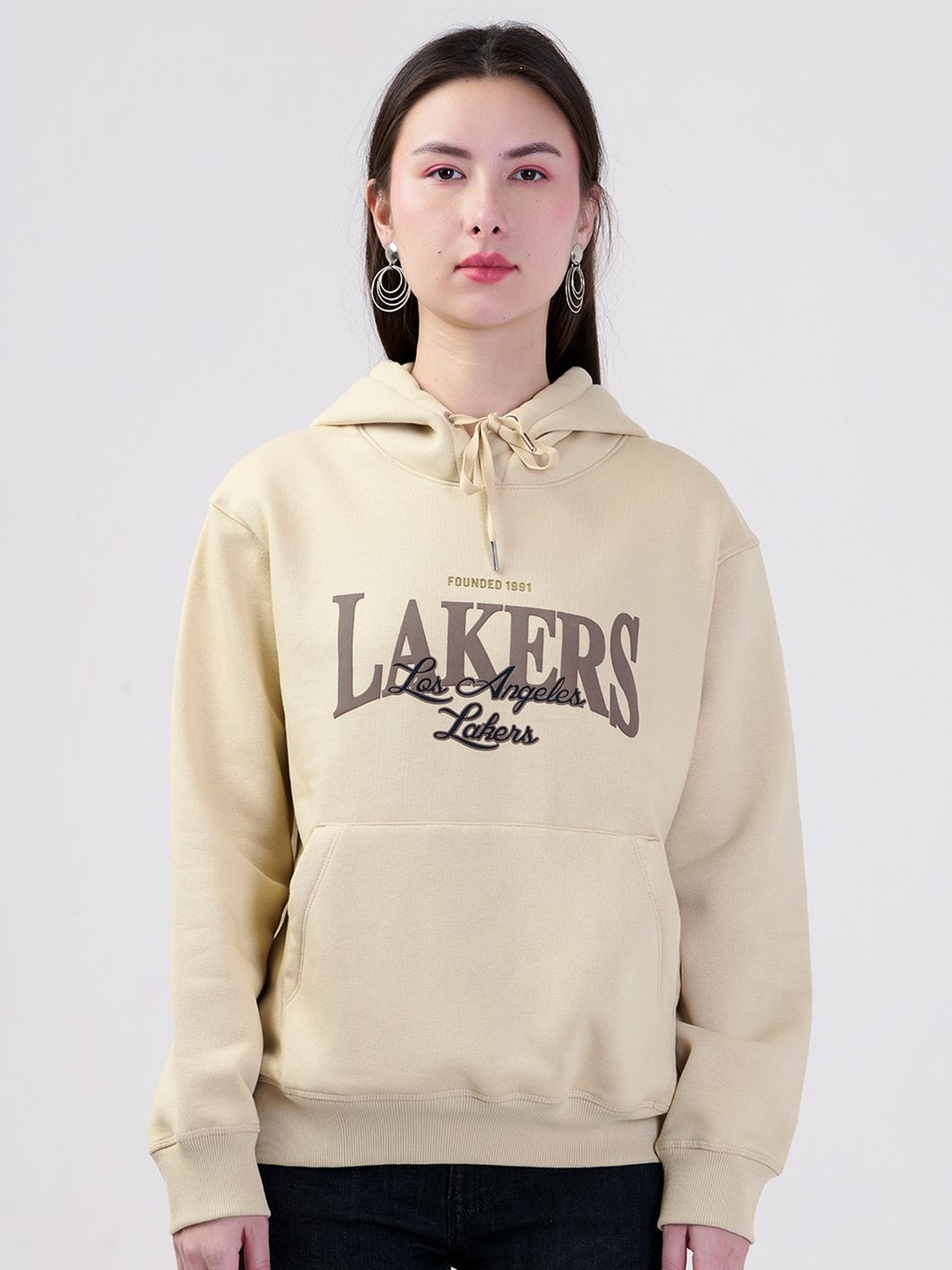 

Albion By CnM Women Typography Printed Hooded Sweatshirt, Beige