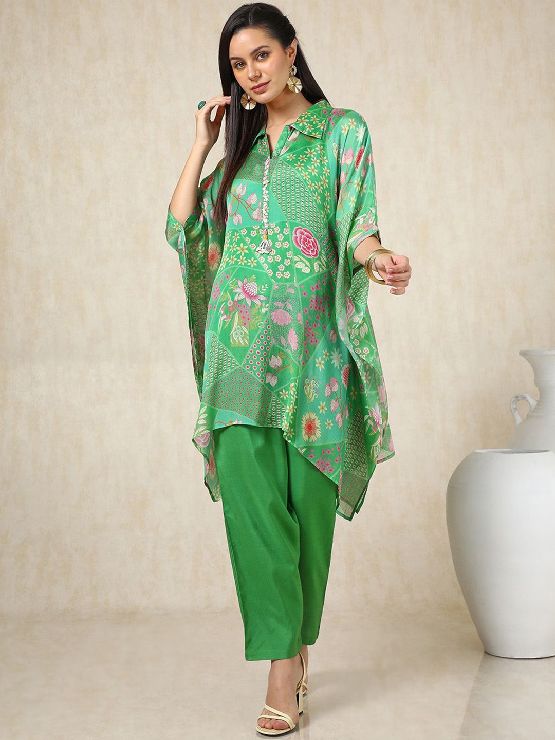 

Soch Floral Printed Kaftan Kurta with Trousers, Green