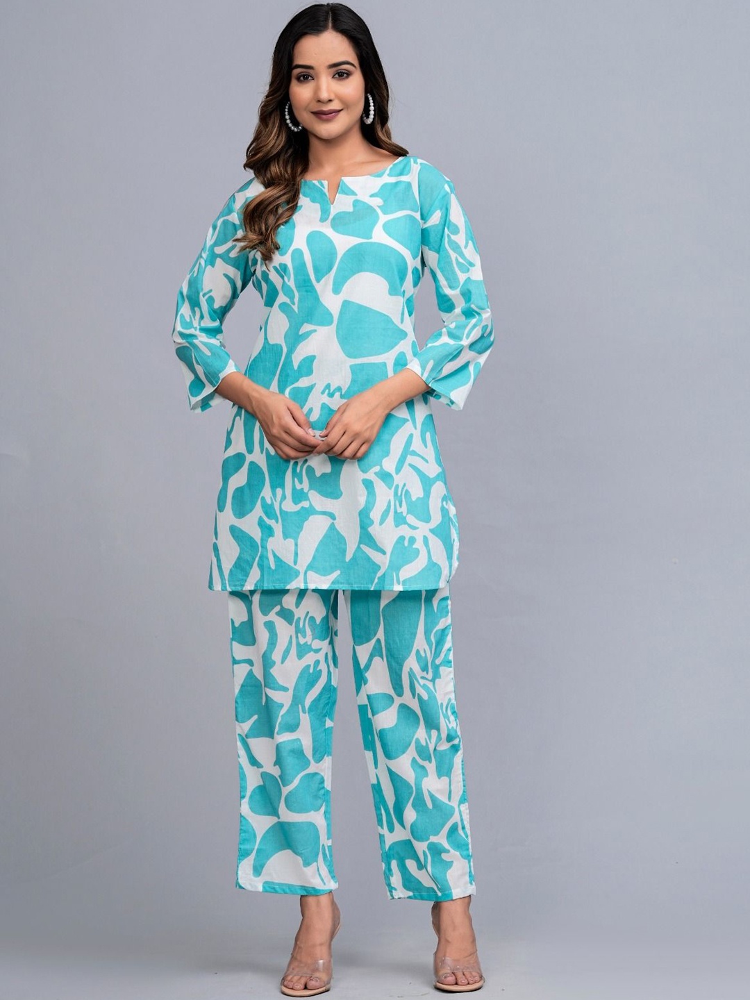 

FCV Abstract Printed Pure Cotton Straight Kurta With Trouser, Blue