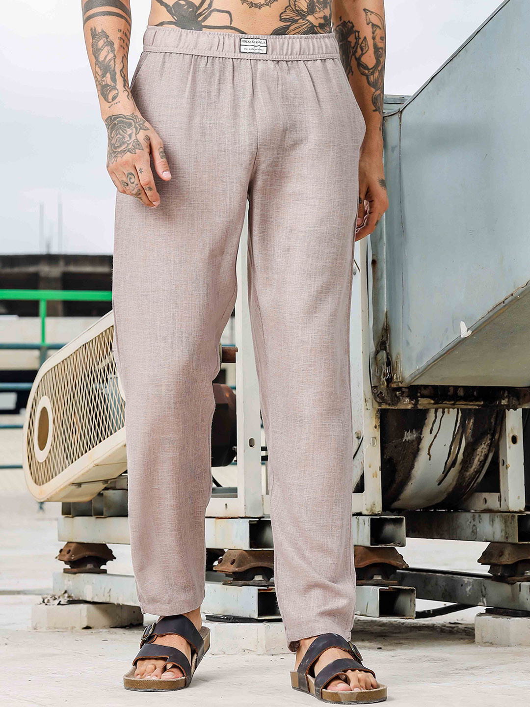 

House of Koala Unisex Mid-Rise Textured Track Pants, Beige