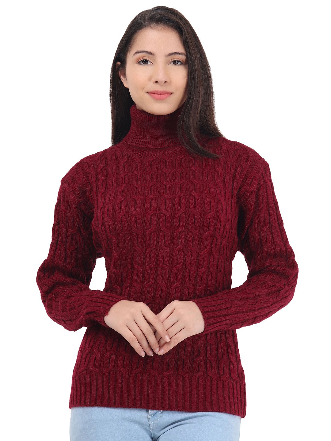 

HAUTEMODA Women Cable Knit Woollen Cardigan, Maroon