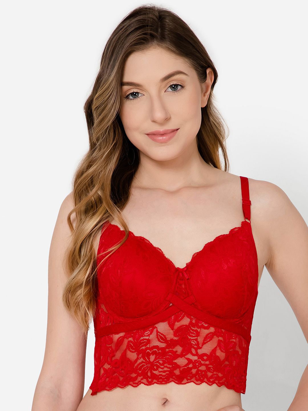 

Clovia Full Coverage Underwired Lightly Padded Bralette Bra, Red