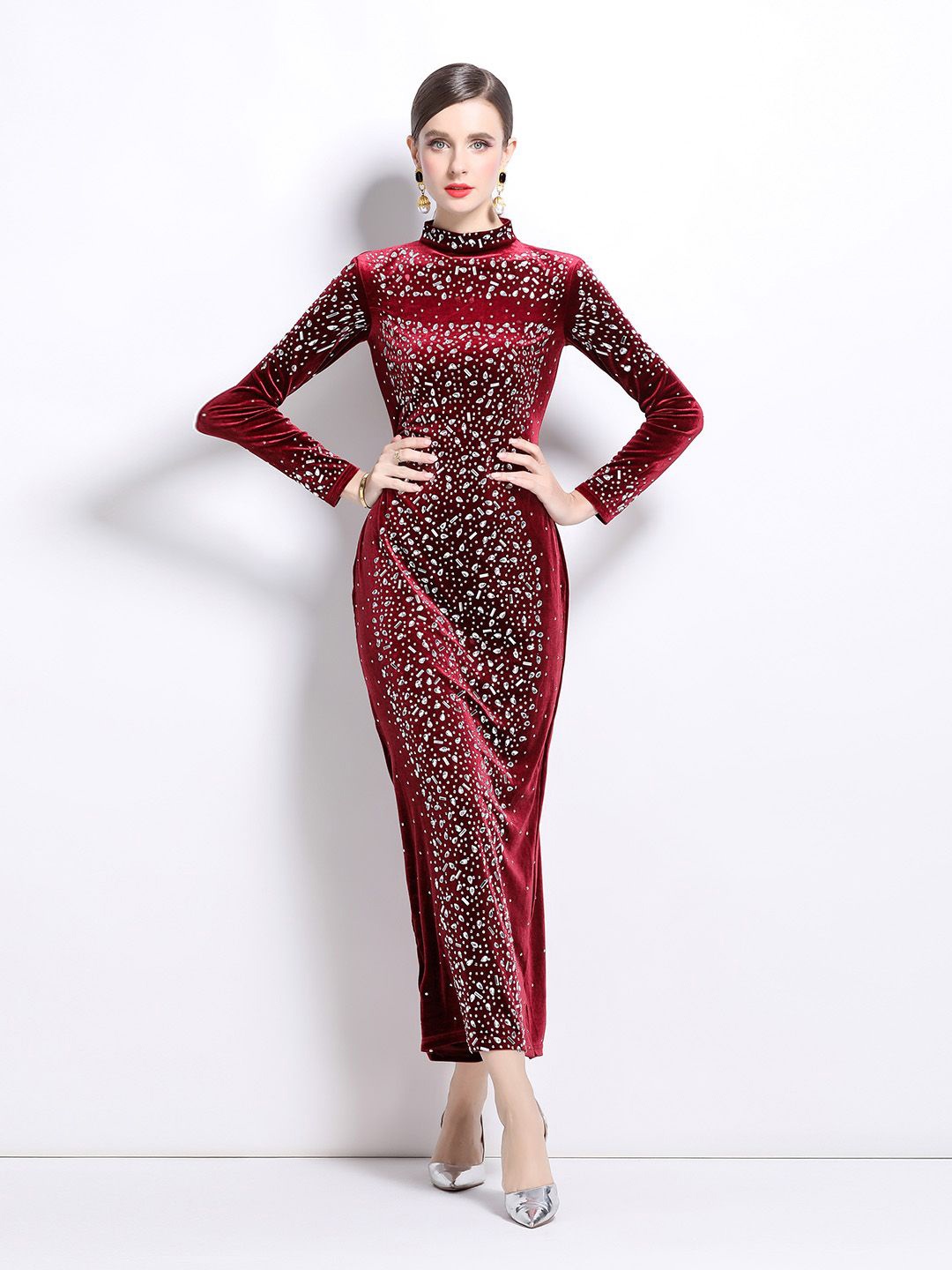 

JC Collection Women Embellished Maxi Dress, Maroon