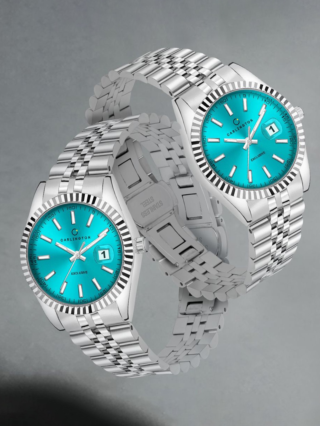 

CARLINGTON Women Stainless Steel Straps Analogue Watch Exclusive 8811 Steel Tiffany Ladies, Turquoise blue