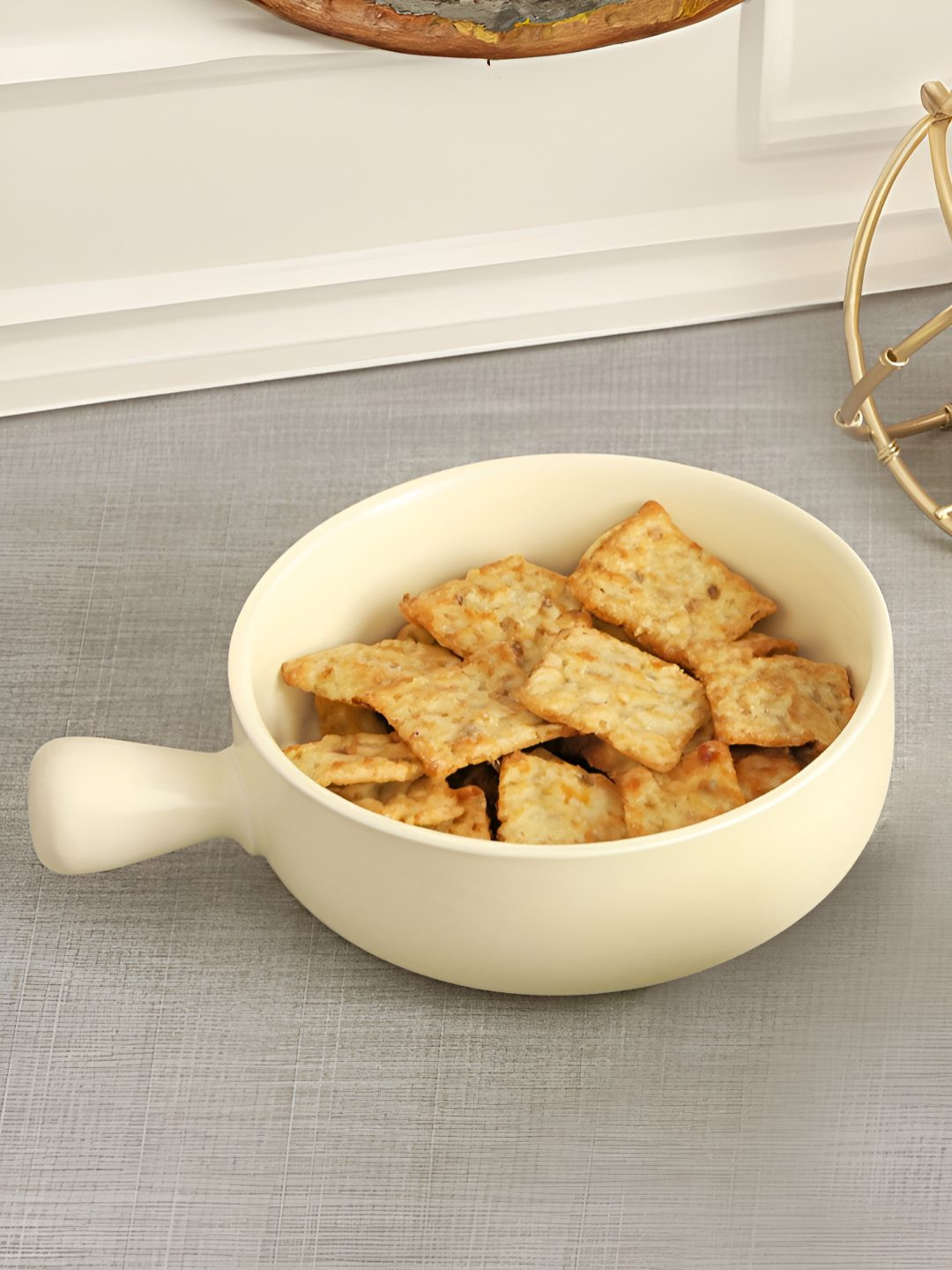 

TIED RIBBONS Cream-Coloured Ceramic Matte Serving Bowl With Handle-750 ml