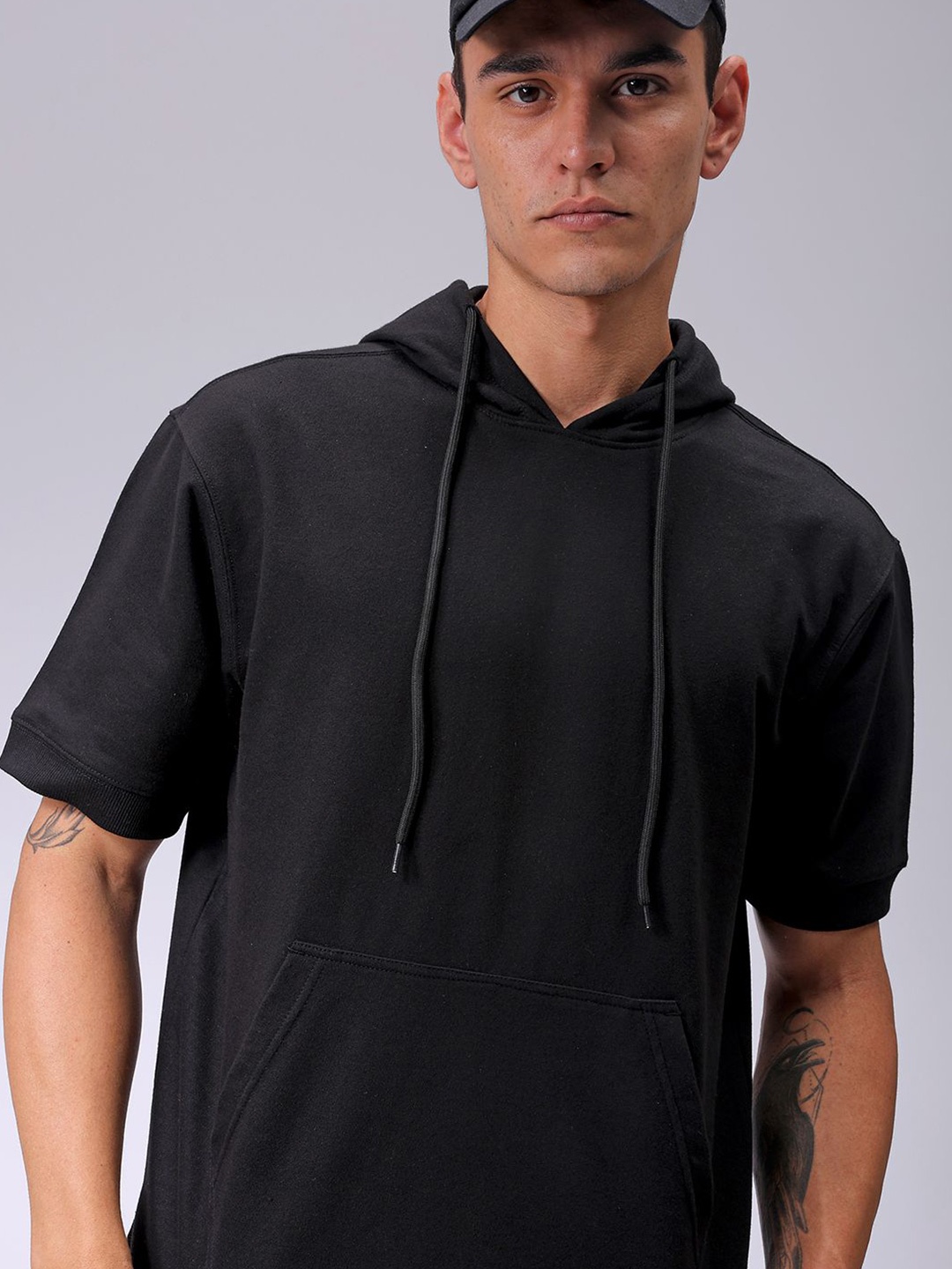 

The Indian Garage Co Men Hooded Short Sleeves Hooded Casual Sweatshirt, Black