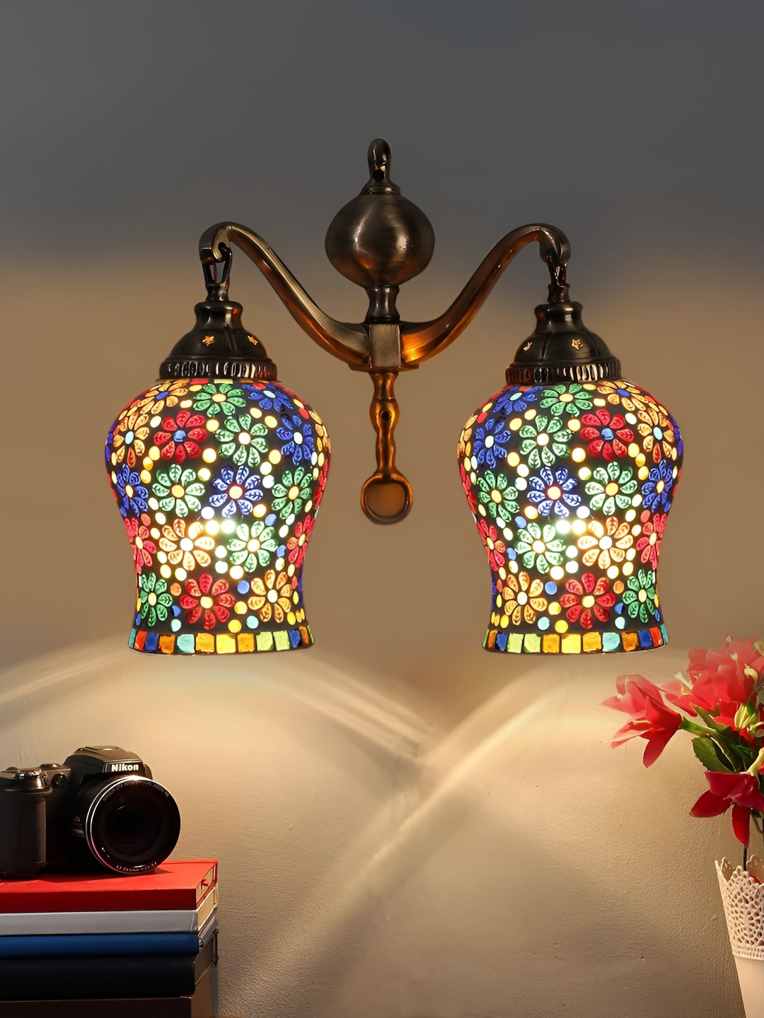 

Devansh White & Blue Printed Metal Traditional Wall Lamp