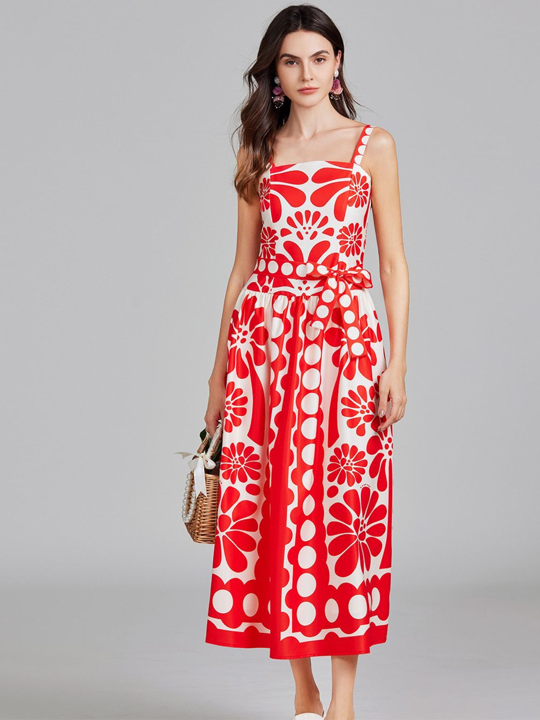 

JC Collection Women Printed Fit & Flare Midi Dress, Red