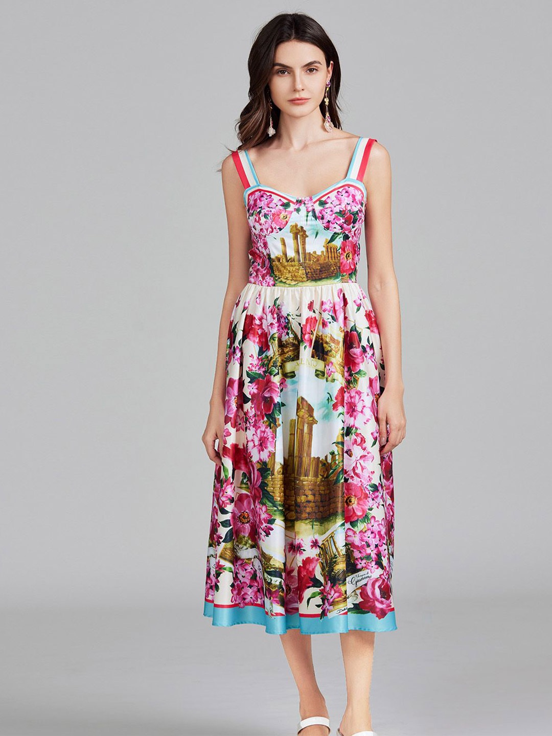 

JC Collection Women Floral Printed Fit & Flare Midi Dress, White