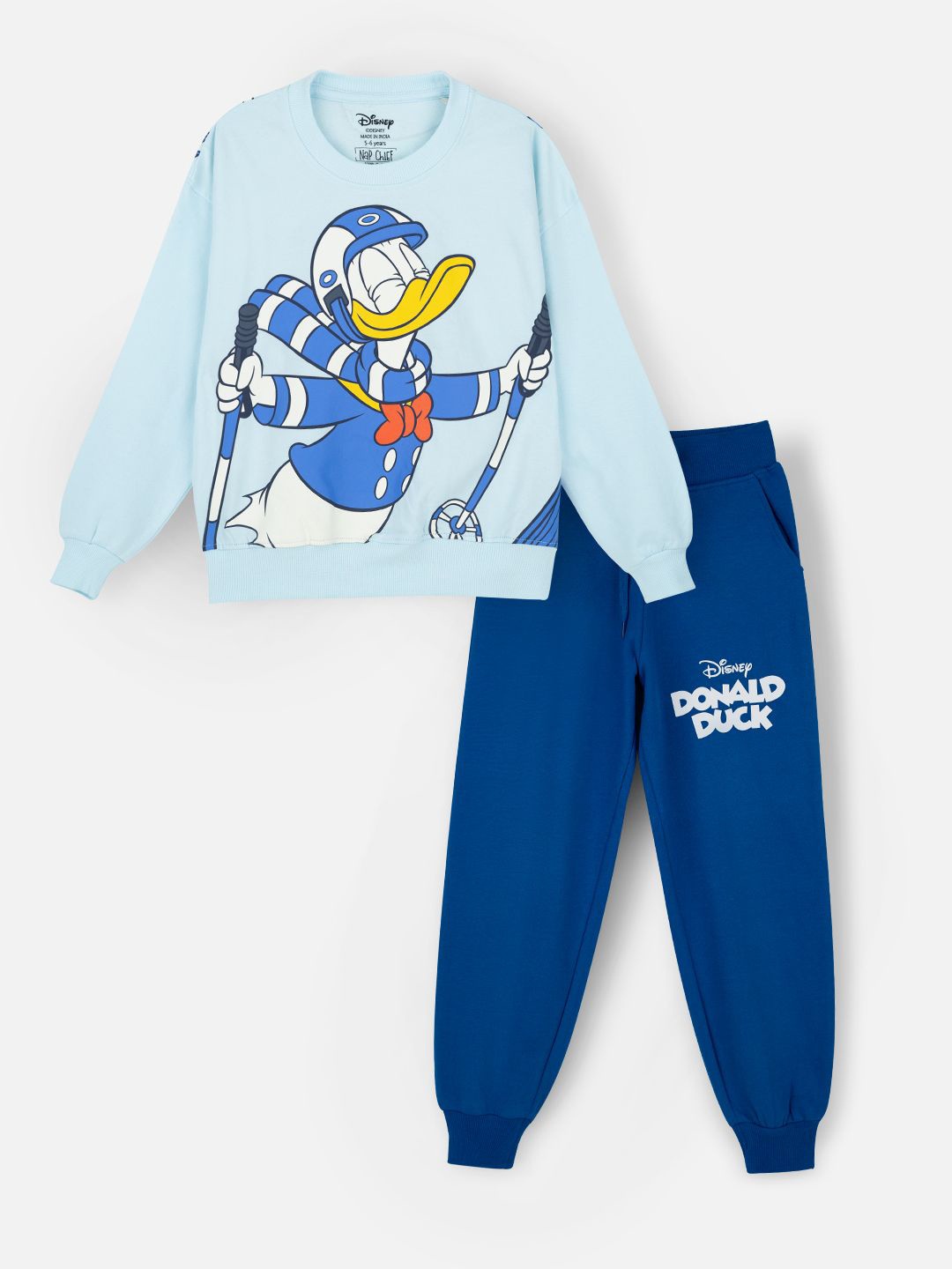 

Nap Chief Kids Unisex Donald Duck Skiing Printed Oversized Fit Sweatshirt With Joggers, Blue
