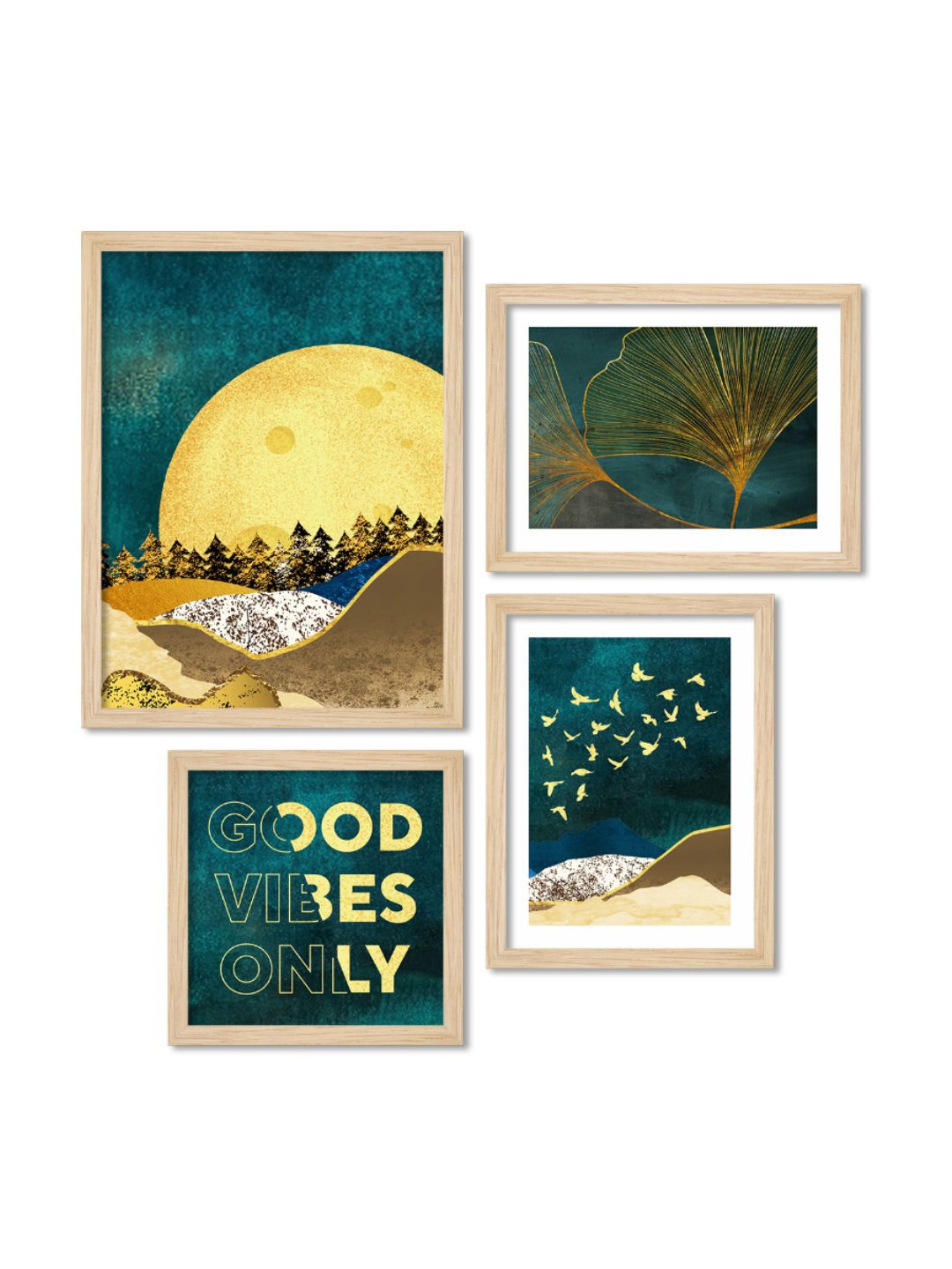 

ArtVibes Green & Yellow 4 Pieces Printed Wooden Wall Arts
