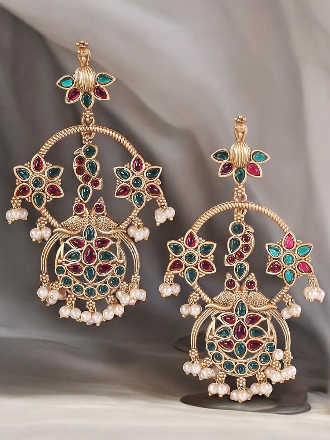 

Anouk Gold-Toned Kundan Studded Jadau Peacock Shaped Drop Earrings