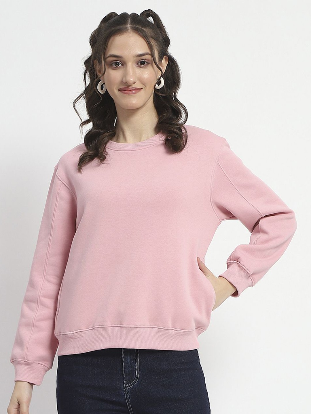 

Madame Women Cotton Long Sleeves Sweatshirt, Pink