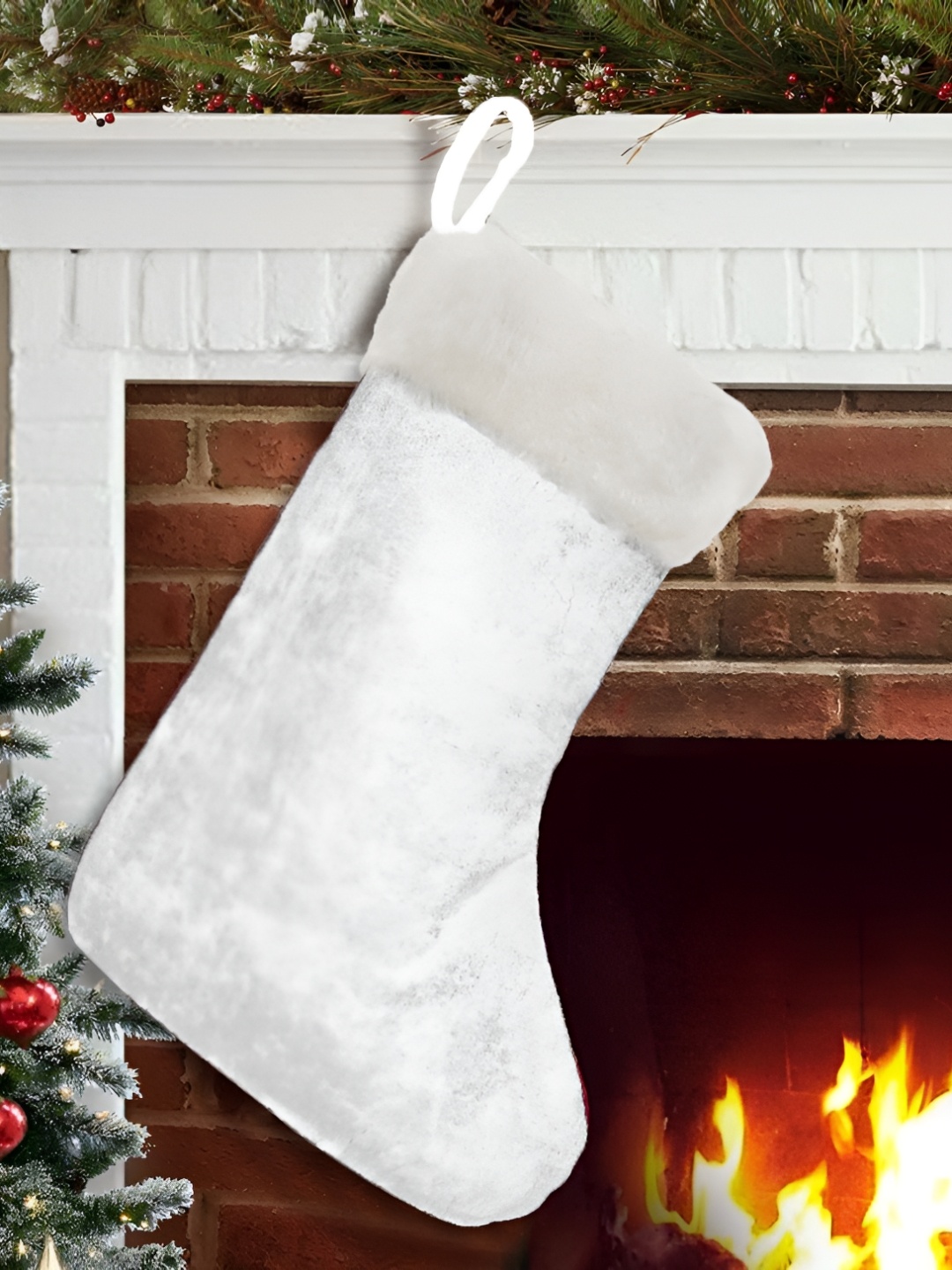 

Home Heart Off-White & White Velvet Christmas Stocking With Fur Cuff