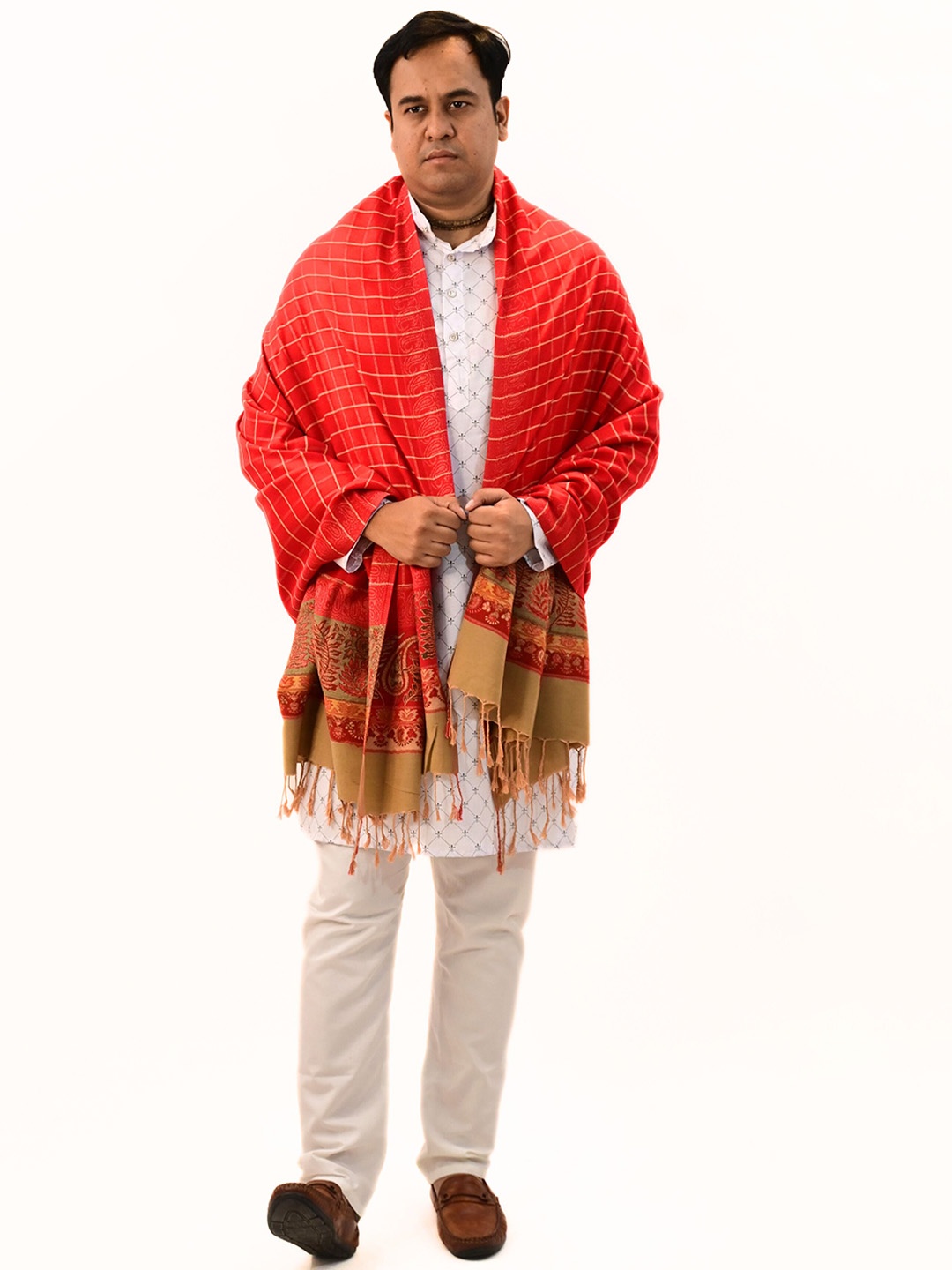 

Vrinde Men Paisley Printed Woollen Shawl, Red