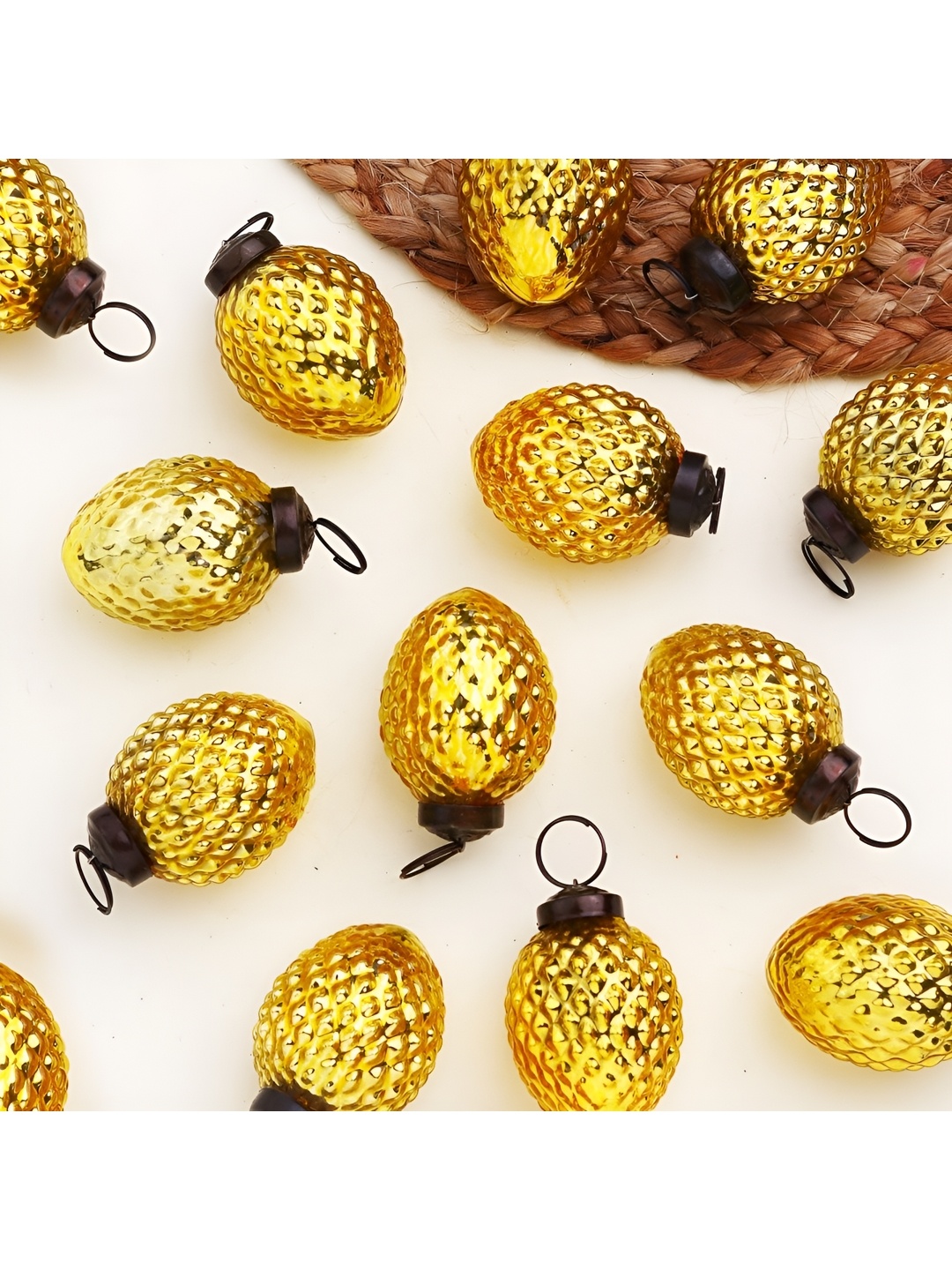 

Indianshelf 12 Pcs Glossy Glass Christmas Tree Ornaments, Gold