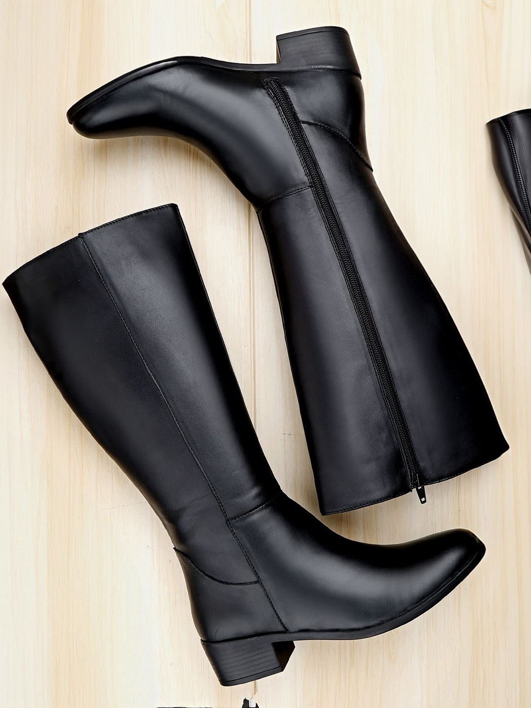 

Bxxy Women High-Ankle Knee-Length Zipper Boots, Black