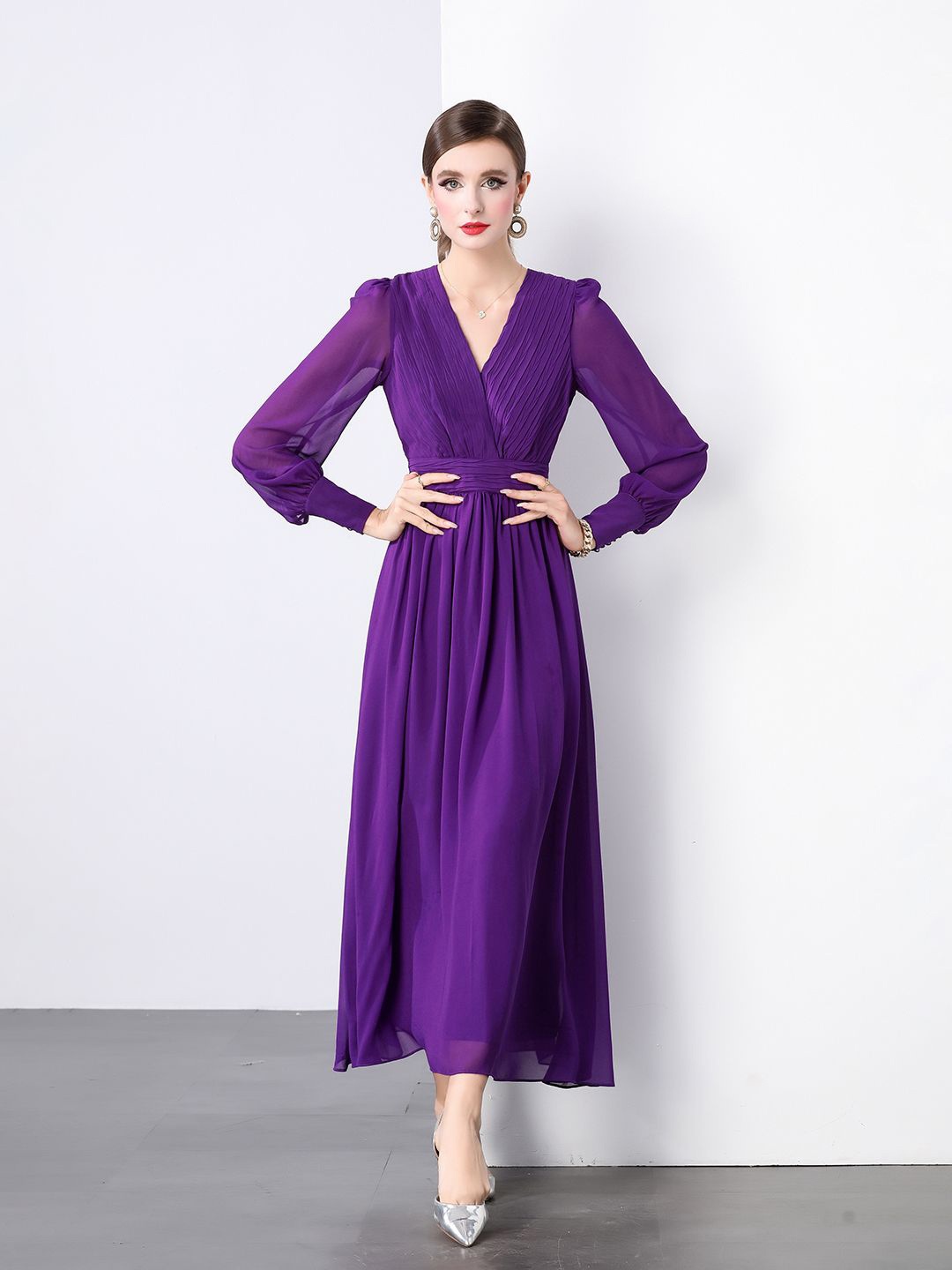 

JC Collection Women Long Sleeves Midi Wrap Dress, Purple