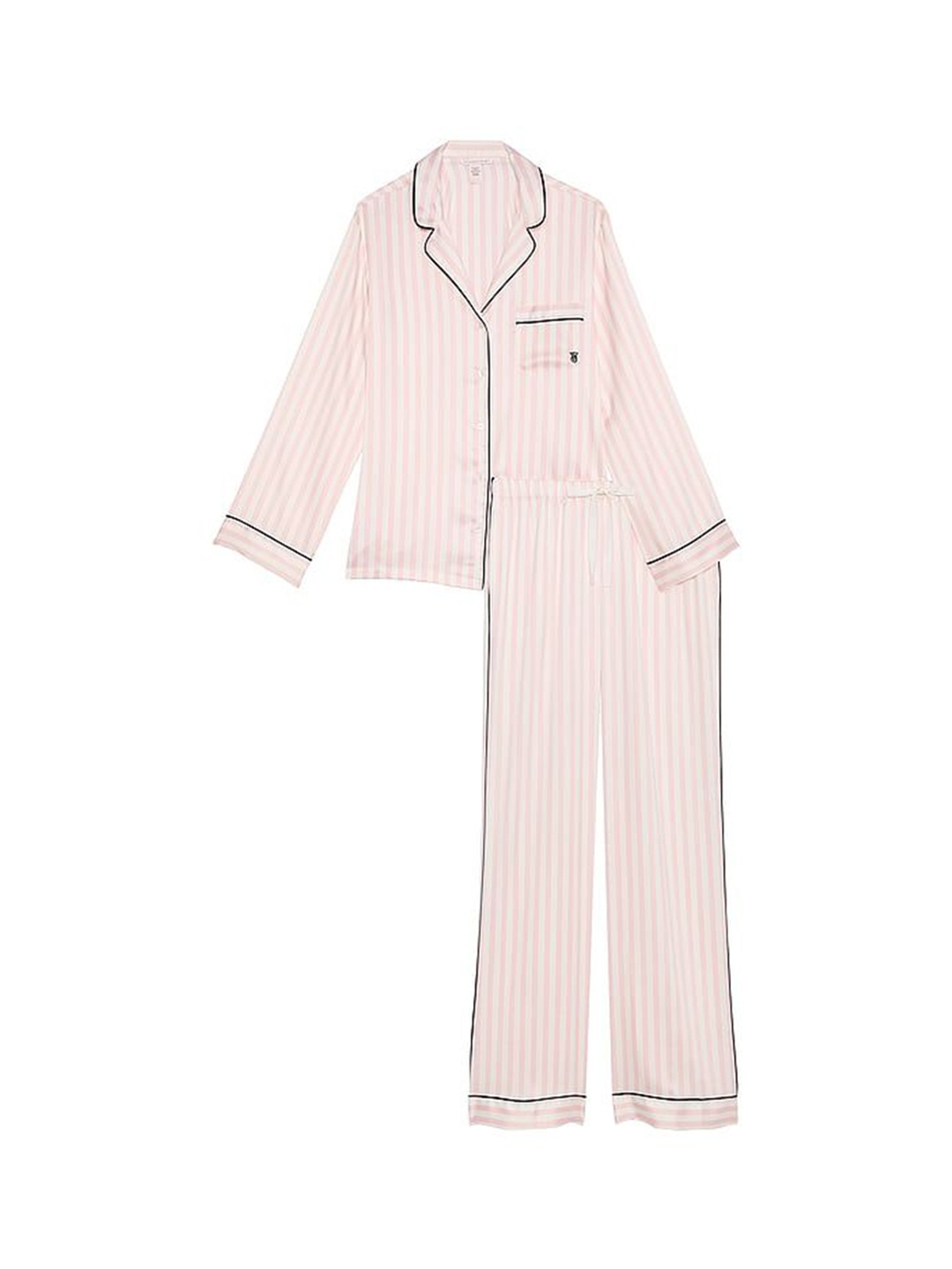 

Victoria's Secret Women Striped Lapel Collar Long Sleeves Night Suit, Pink