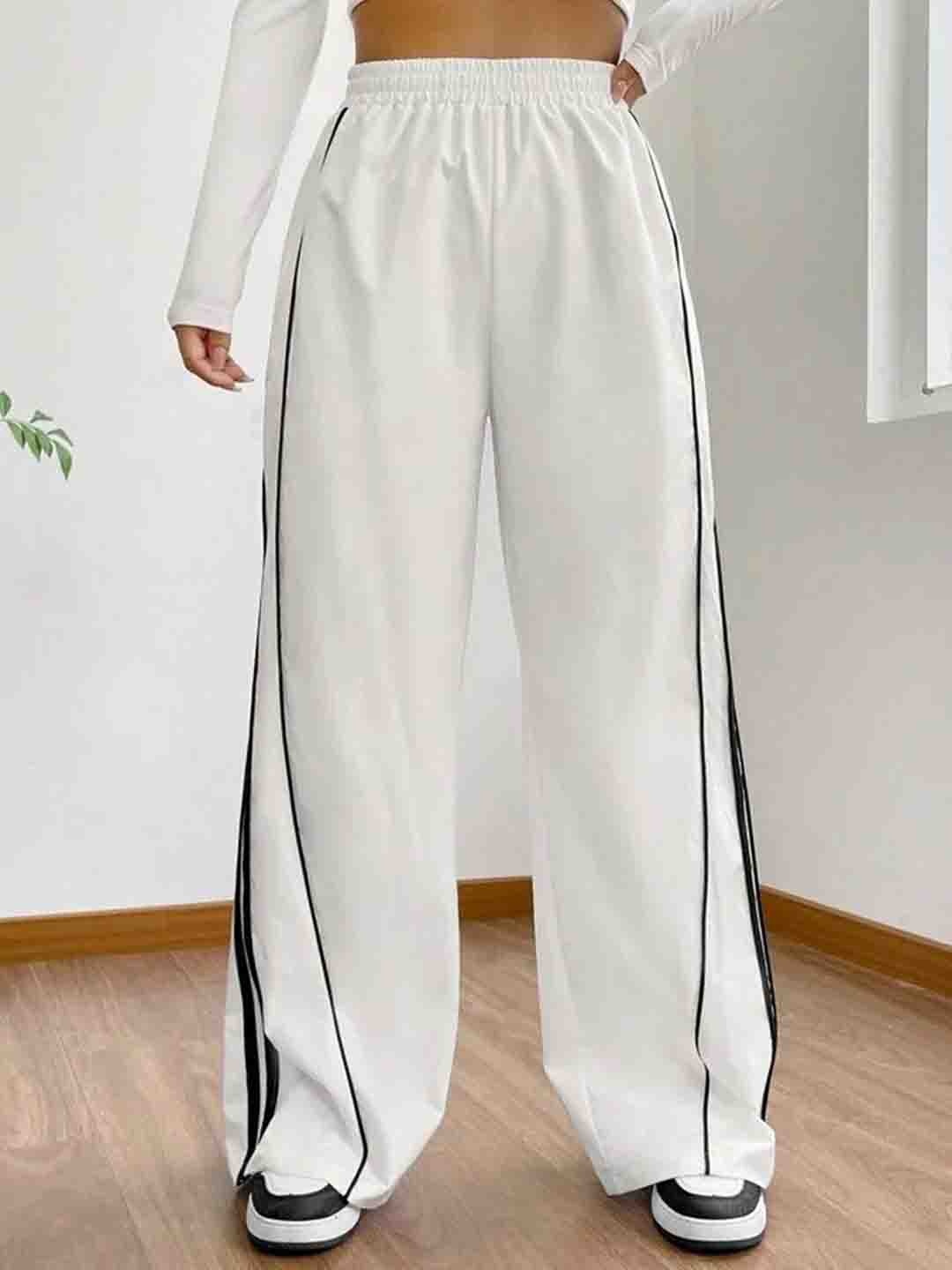 

TABADTOD Women Striped Relaxed Loose Fit Cargos Trousers, White
