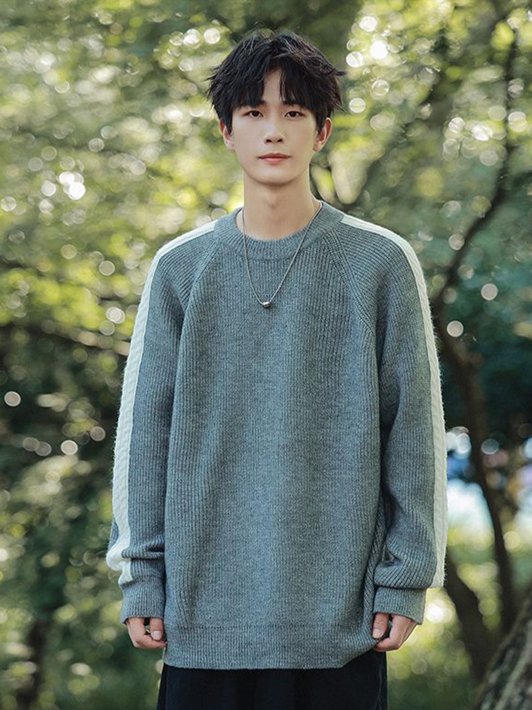 

StyleCast x Revolte Men Ribbed Longline Pullover, Grey