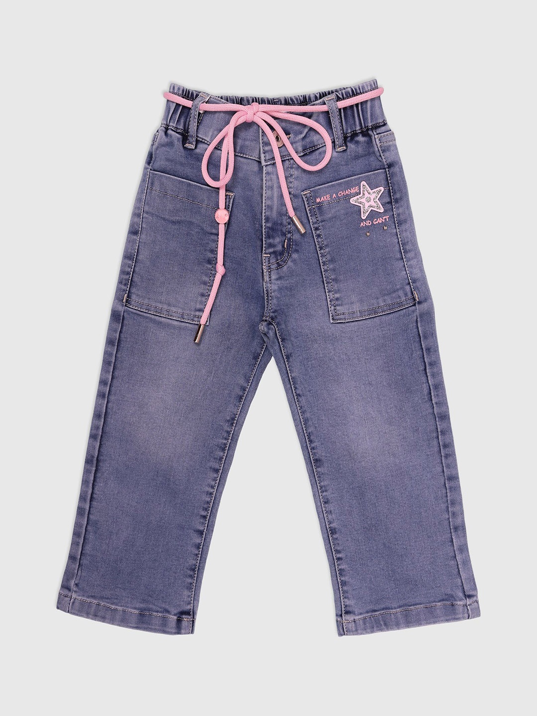 

Albion By CnM Girls Mid-Rise Straight Fit Printed Stretchable Jeans, Blue