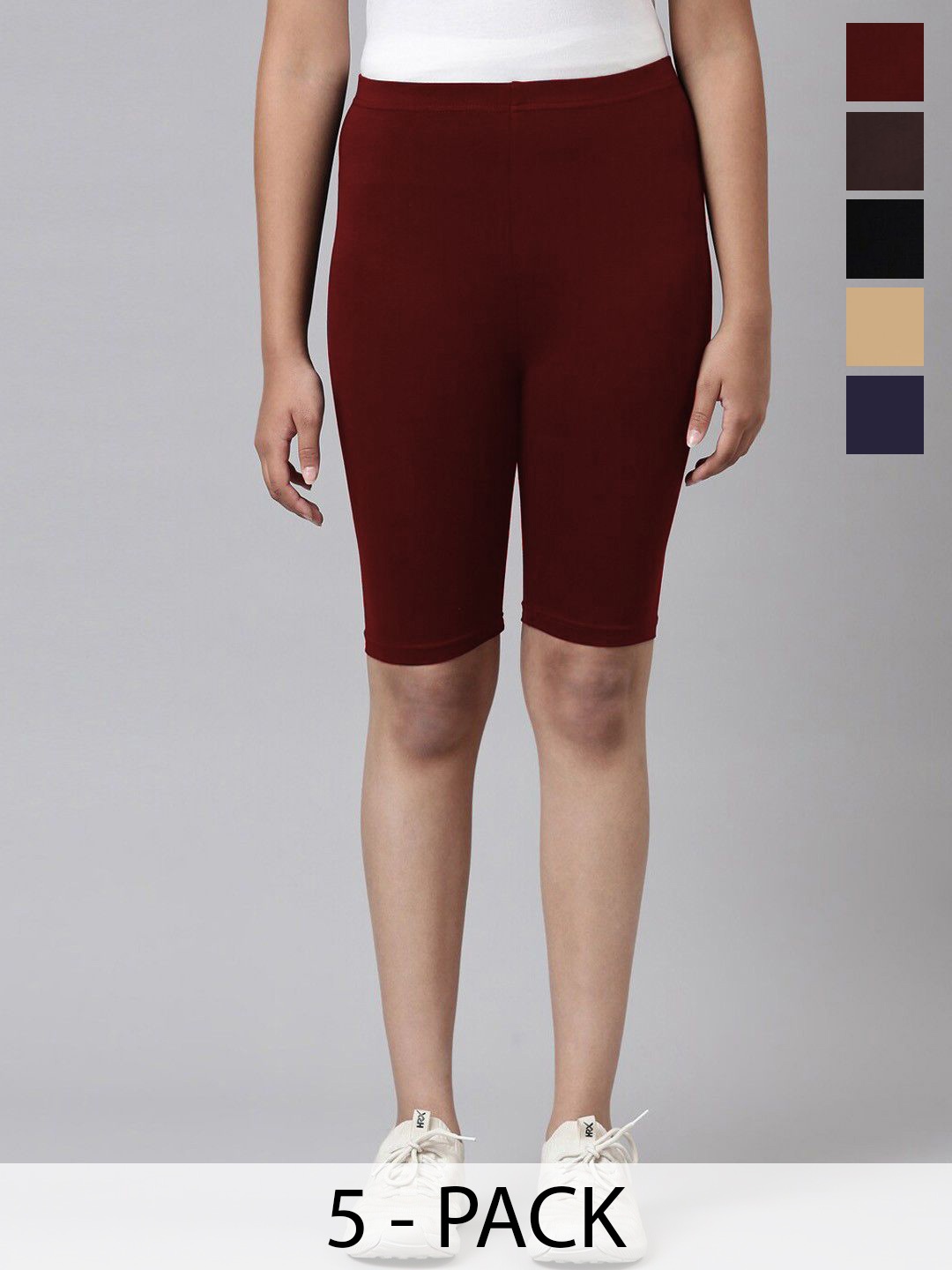 

AMUL COMFY Girls Pack Of 5 Pure Cotton Mid-Rise Regular Fit Cycling Shorts, Maroon