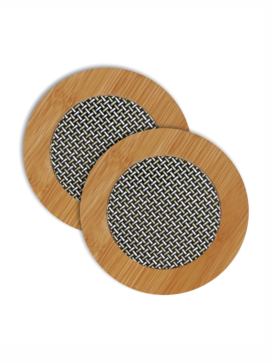 

HOKIPO Brown & Black 2 Pieces Printed Bamboo Heat Resistant Pan Pot Coasters