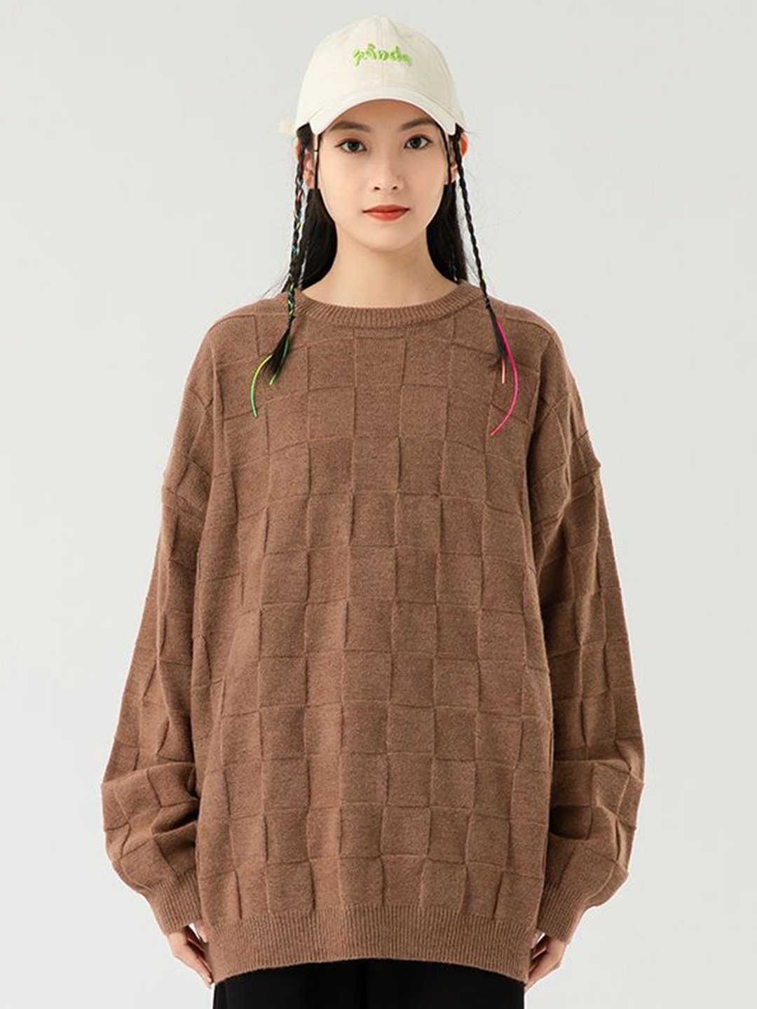 

StyleCast x Revolte Women Round Neck Long Sleeves Longline Pullover Sweaters, Brown