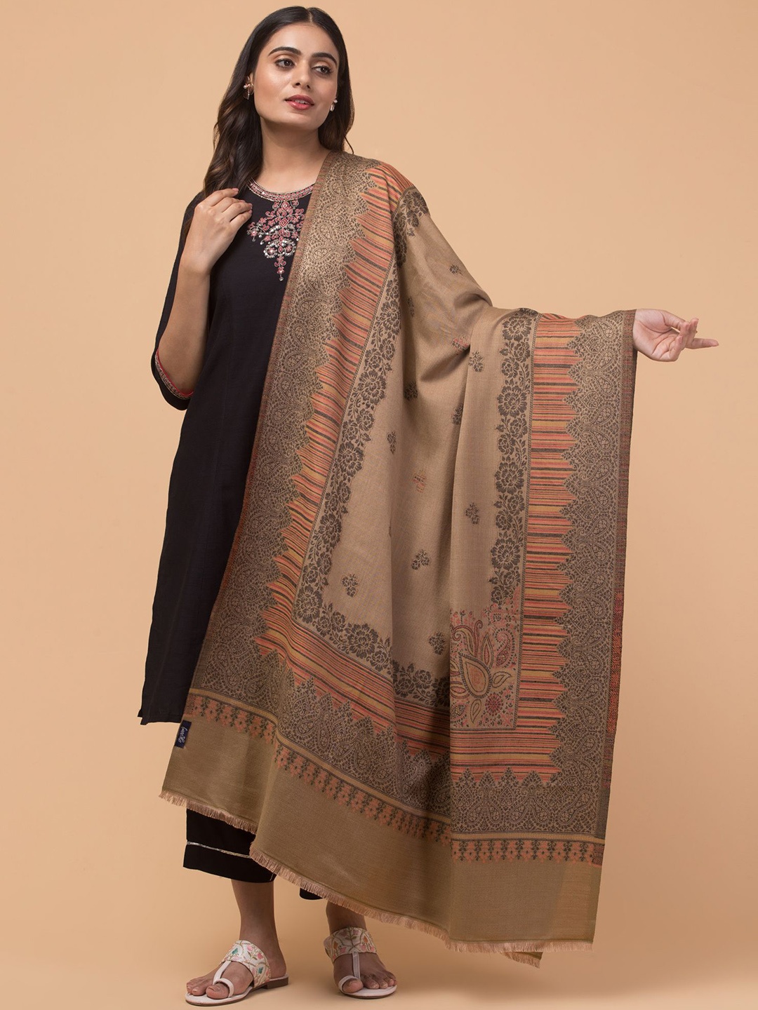 

Tweedle Floral Woven Design Acrylic Shawl, Beige